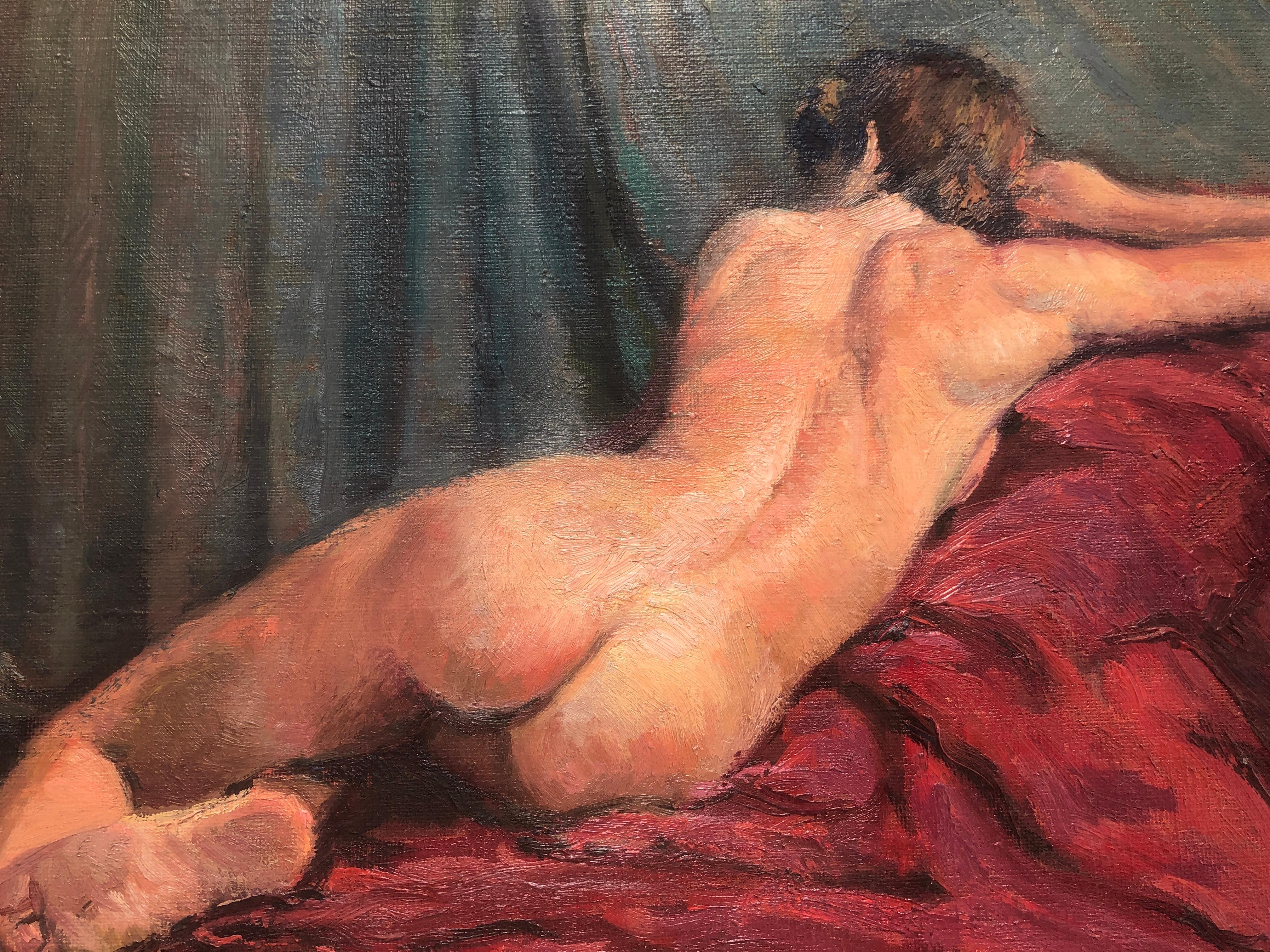 femme nue femme huile sur toile peinture en vente 3
