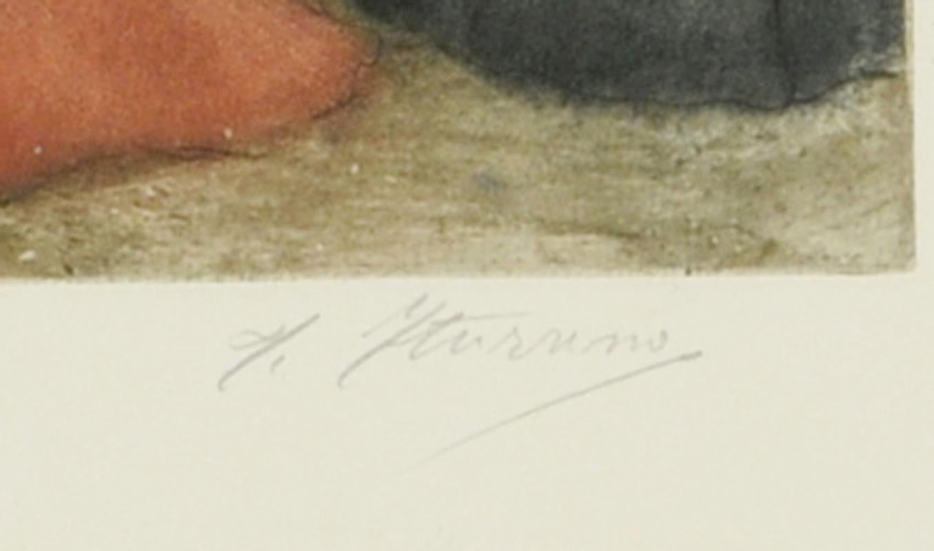 Sevillanas
Aguafuerte y aguatinta en color sobre papel verjurado con filigrana, c. 1900
Firmado por el artista a lápiz en la parte inferior derecha (ver foto)
Edición a lápiz en la esquina inferior izquierda de la hoja
Publicado por Edmund Sagot,
