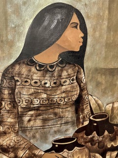 (Untitled) Filipina Woman with Pottery, in Beige, Black & Tan