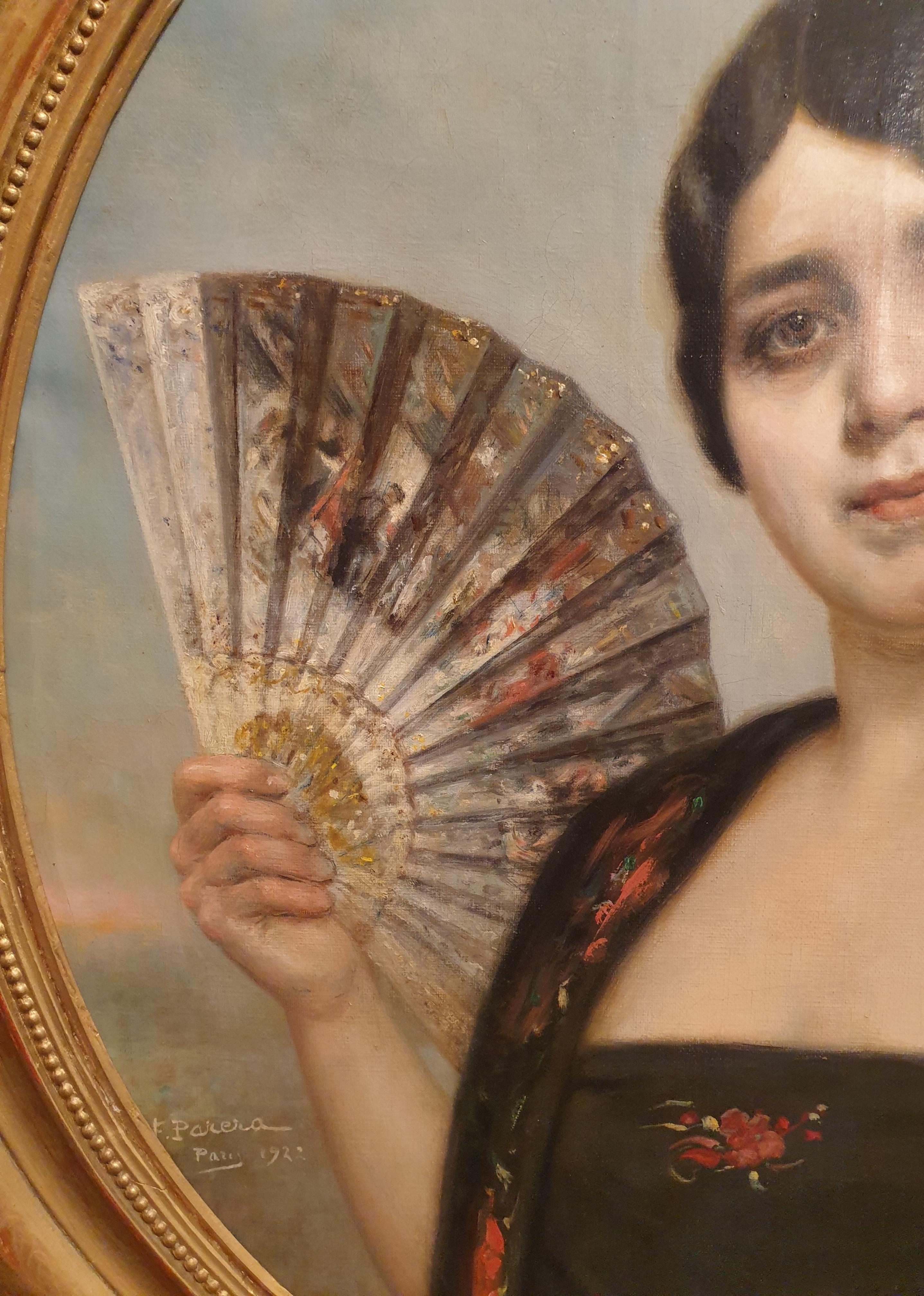 PARERA Retrato abanico mujer elegante española Belle Epoque XX en venta 1