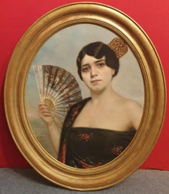 PARERA Portrait Spanish elegant woman fan Belle Epoque 20th