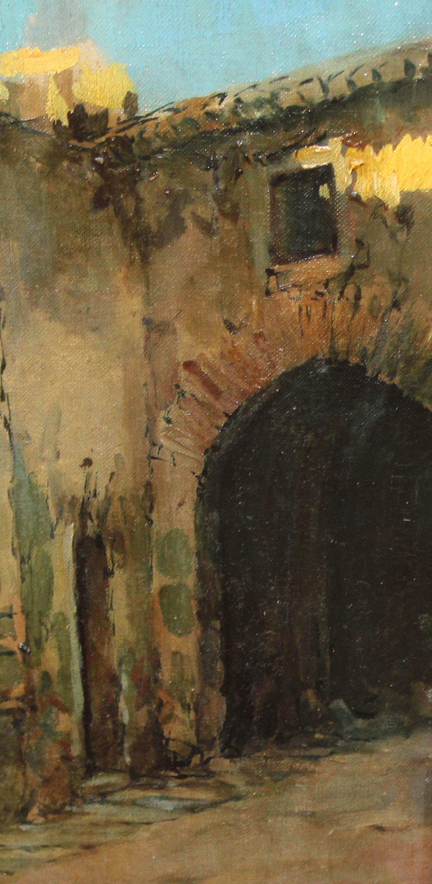 Óleo sobre tela - Pueblo rural - Brown Landscape Painting by Francisco Payá Sanchís