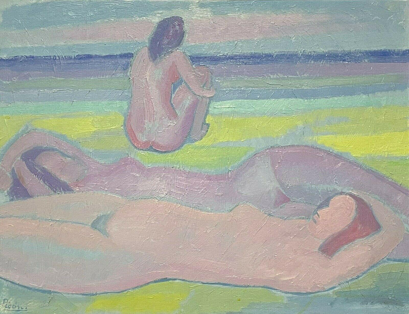 Francisco Picon Nude Painting - FRANCISCO PICON (1934-2016) SIGNED LARGE SYMBOLIST OIL - NUDES SUNBATHING BEACH