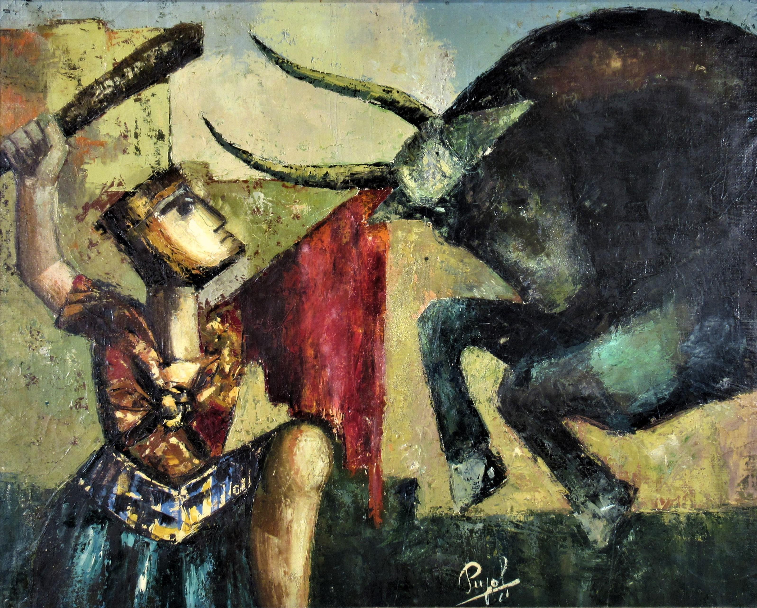 Lucha Con El Toro - Painting by Francisco Pujol