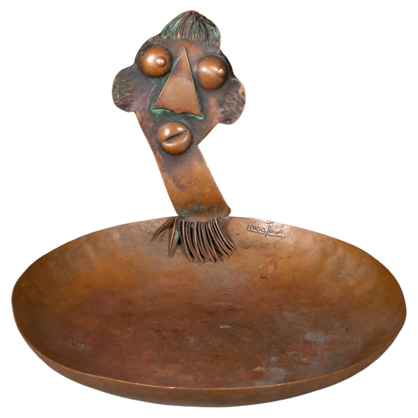 Francisco Rebajes African Ubangi Tribe Copper Dish c.1940-1950 (FREE SHIPPING) For Sale