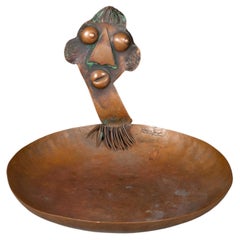 Used Francisco Rebajes African Ubangi Tribe Copper Dish c.1940-1950 (FREE SHIPPING)