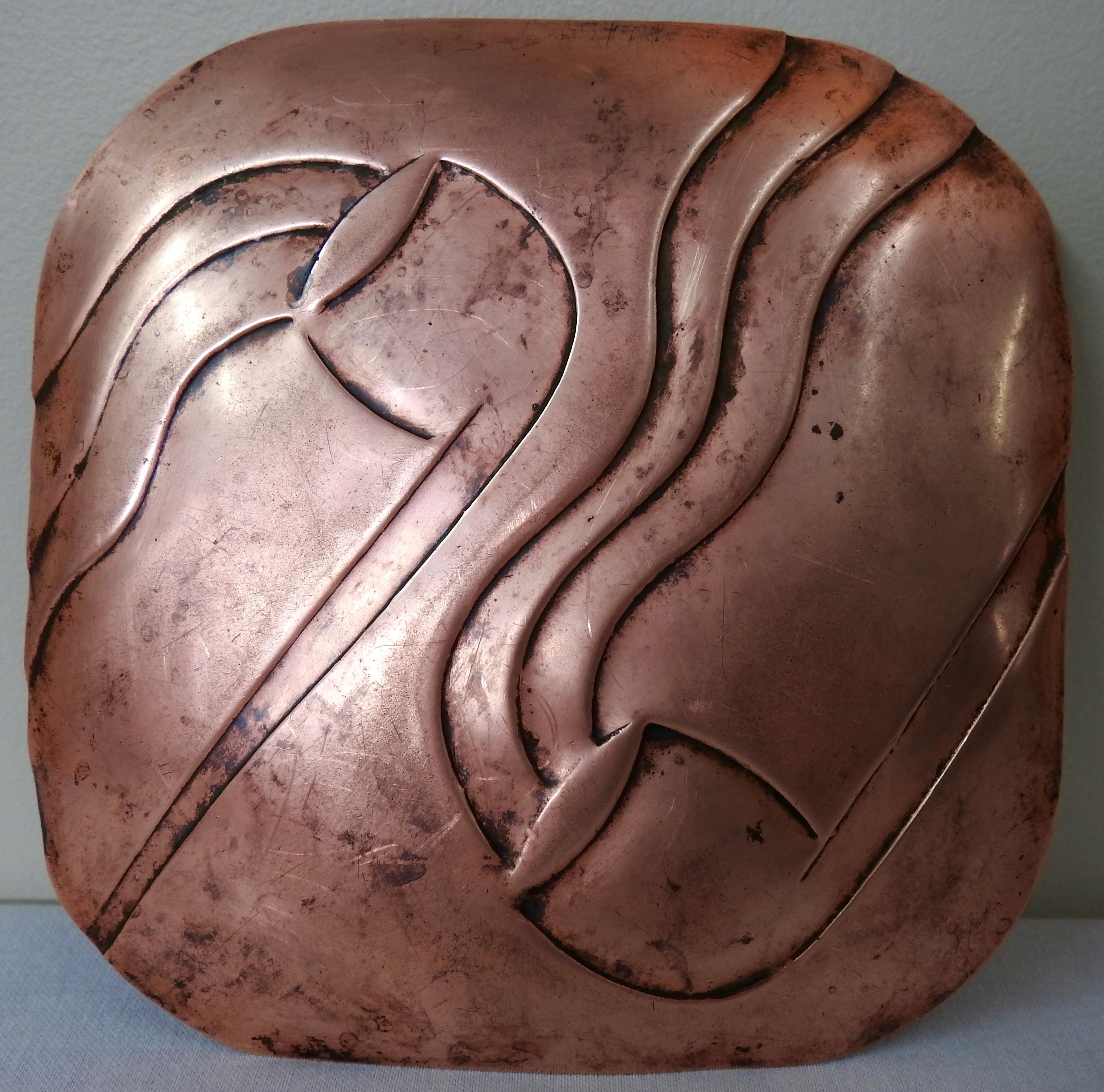 Francisco Rebajes Copper Pipe Plate, Signed, Midcentury For Sale 3