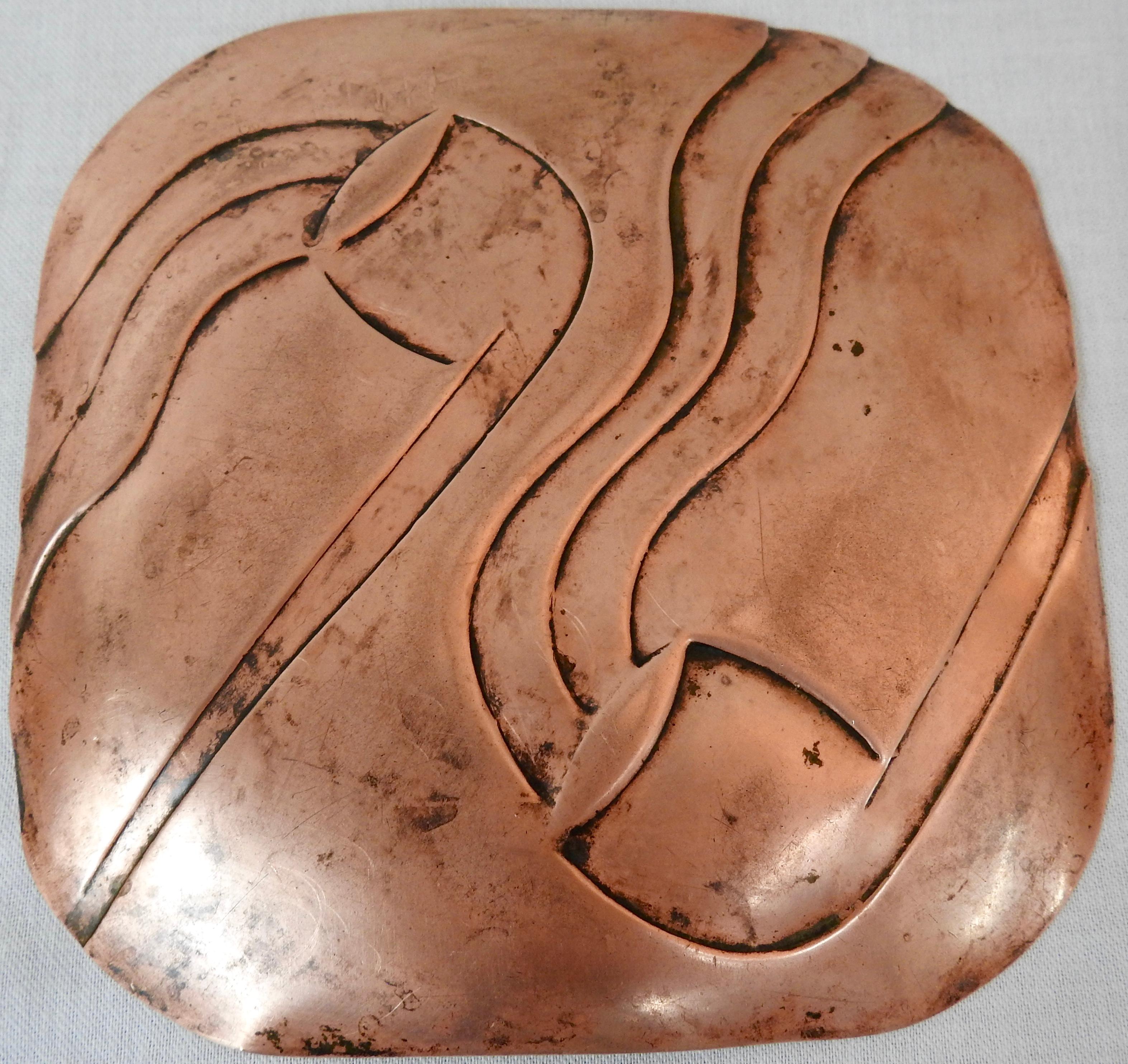 Francisco Rebajes Copper Pipe Plate, Signed, Midcentury For Sale 6