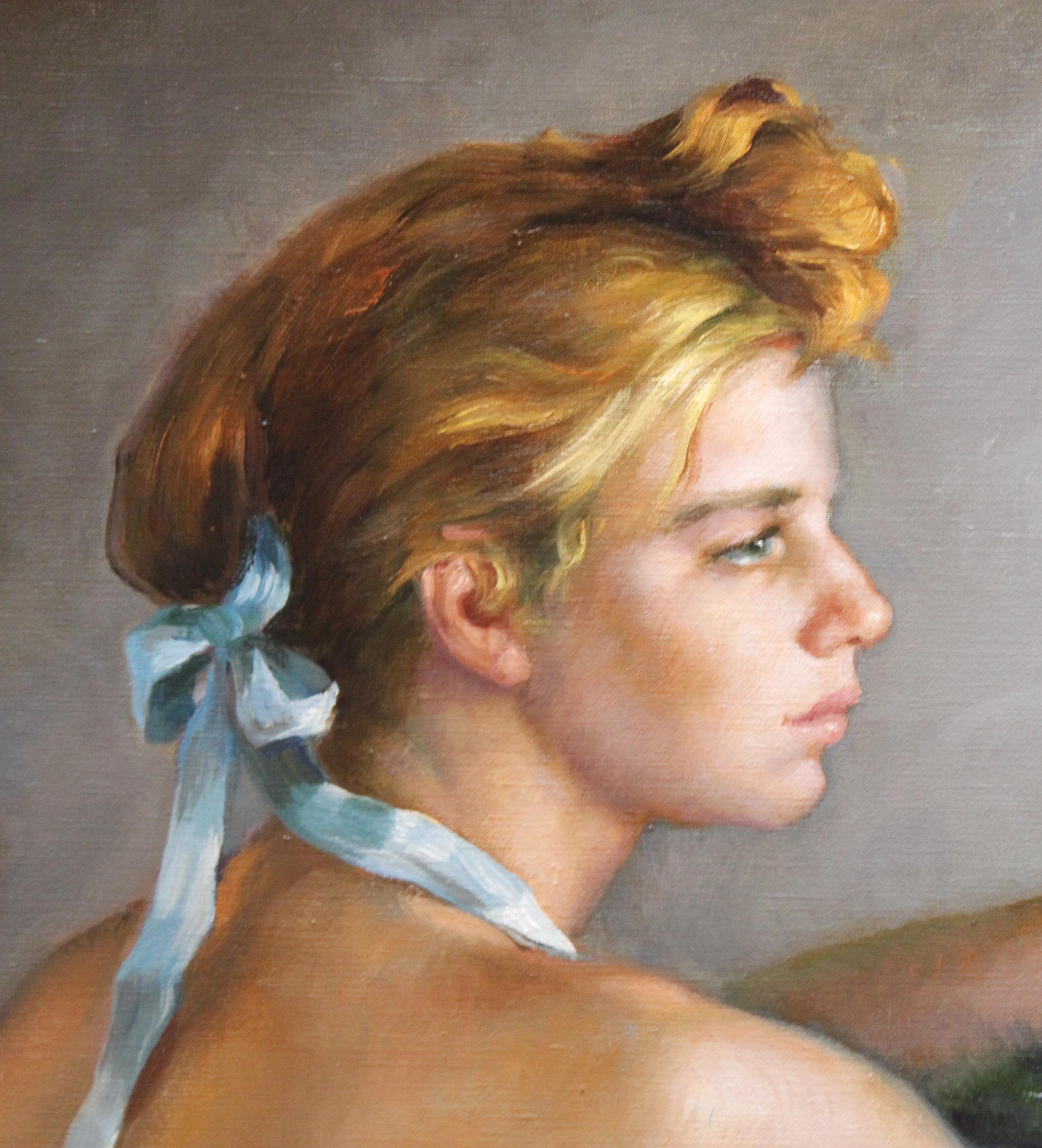 Joven cantarera - Óleo sobre tela - Año 1979 - Realist Painting by Francisco Ribera Gómez