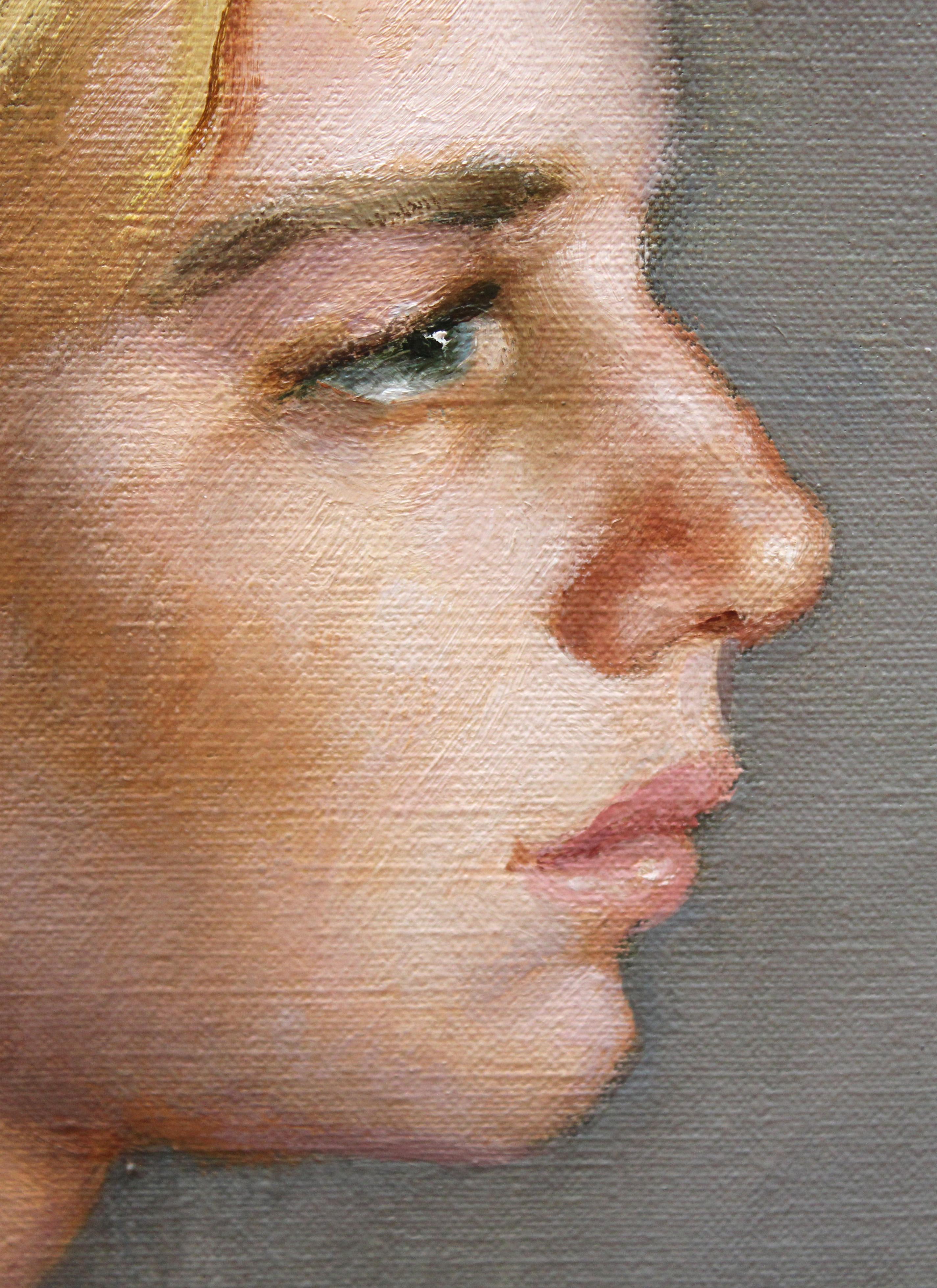 Joven cantarera - Óleo sobre tela - Año 1979 - Brown Figurative Painting by Francisco Ribera Gómez