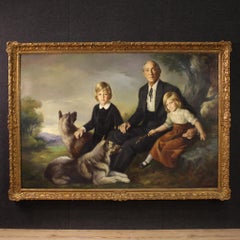 siglo XX Óleo sobre lienzo Pintura española firmada Ribera Retrato de familia, 1972
