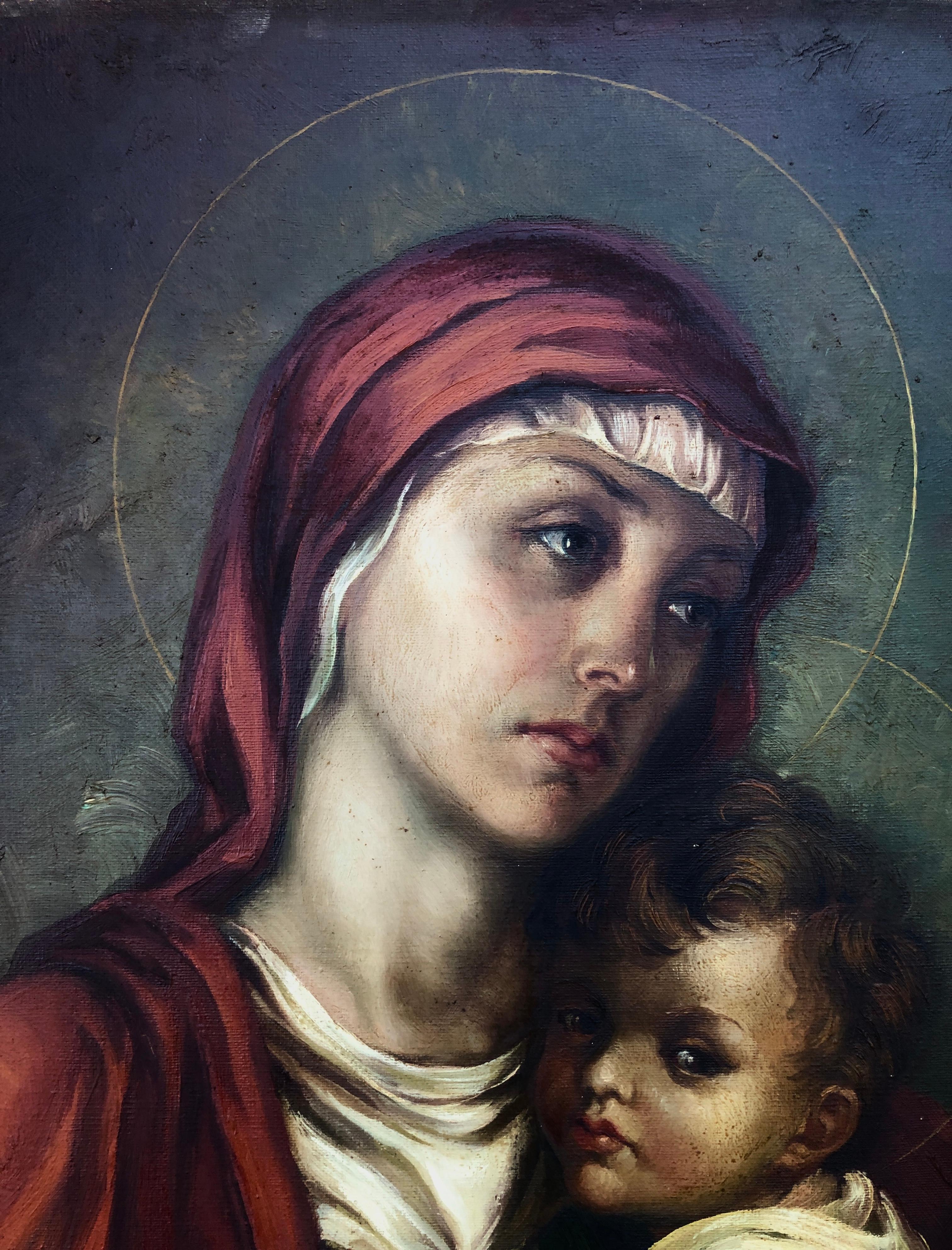 Quadro ad olio su tela della Vergine Maria e del Bambino Gesù - Painting Accademia di Francisco Ribera Gomez