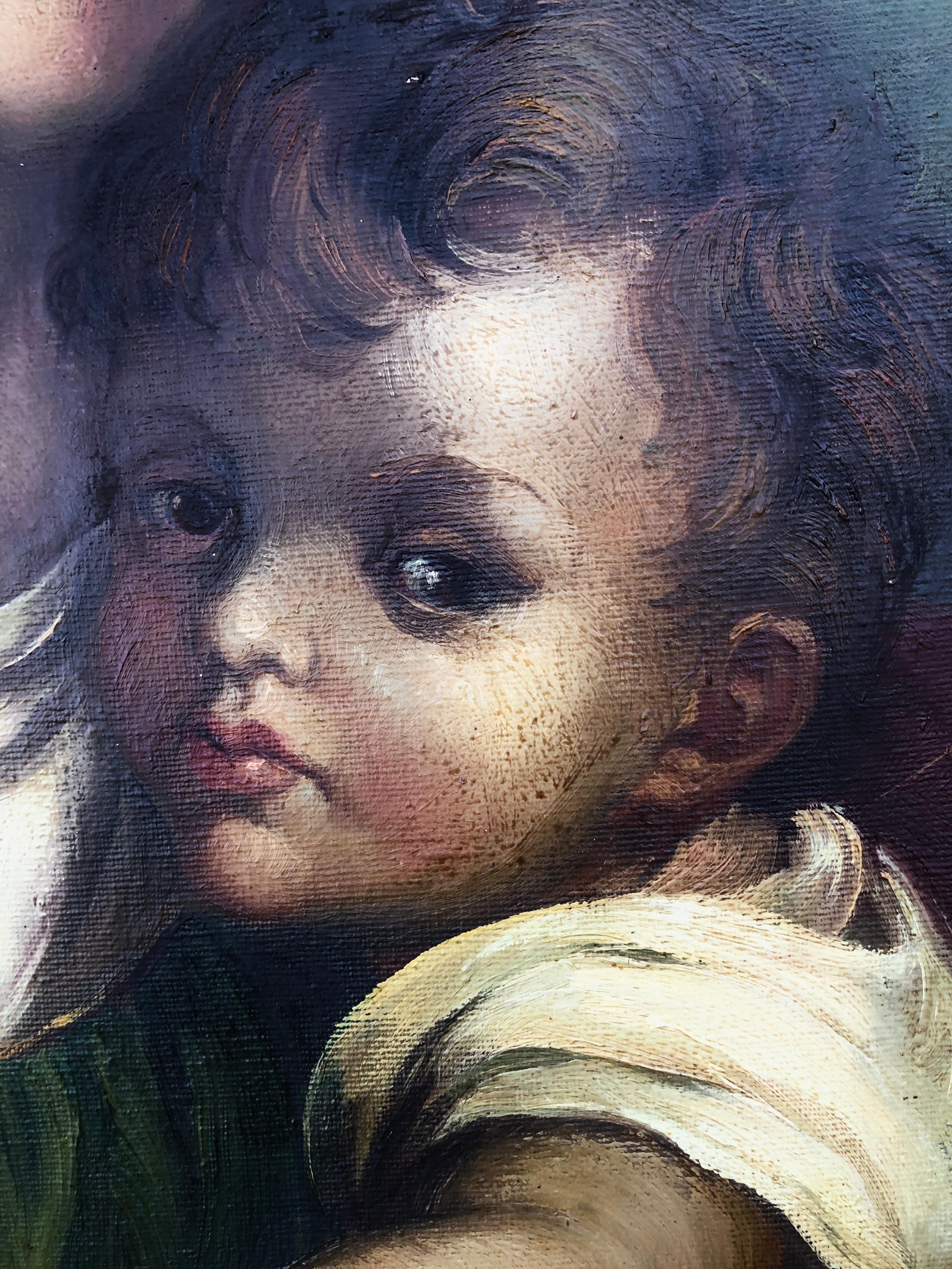Quadro ad olio su tela della Vergine Maria e del Bambino Gesù in vendita 1