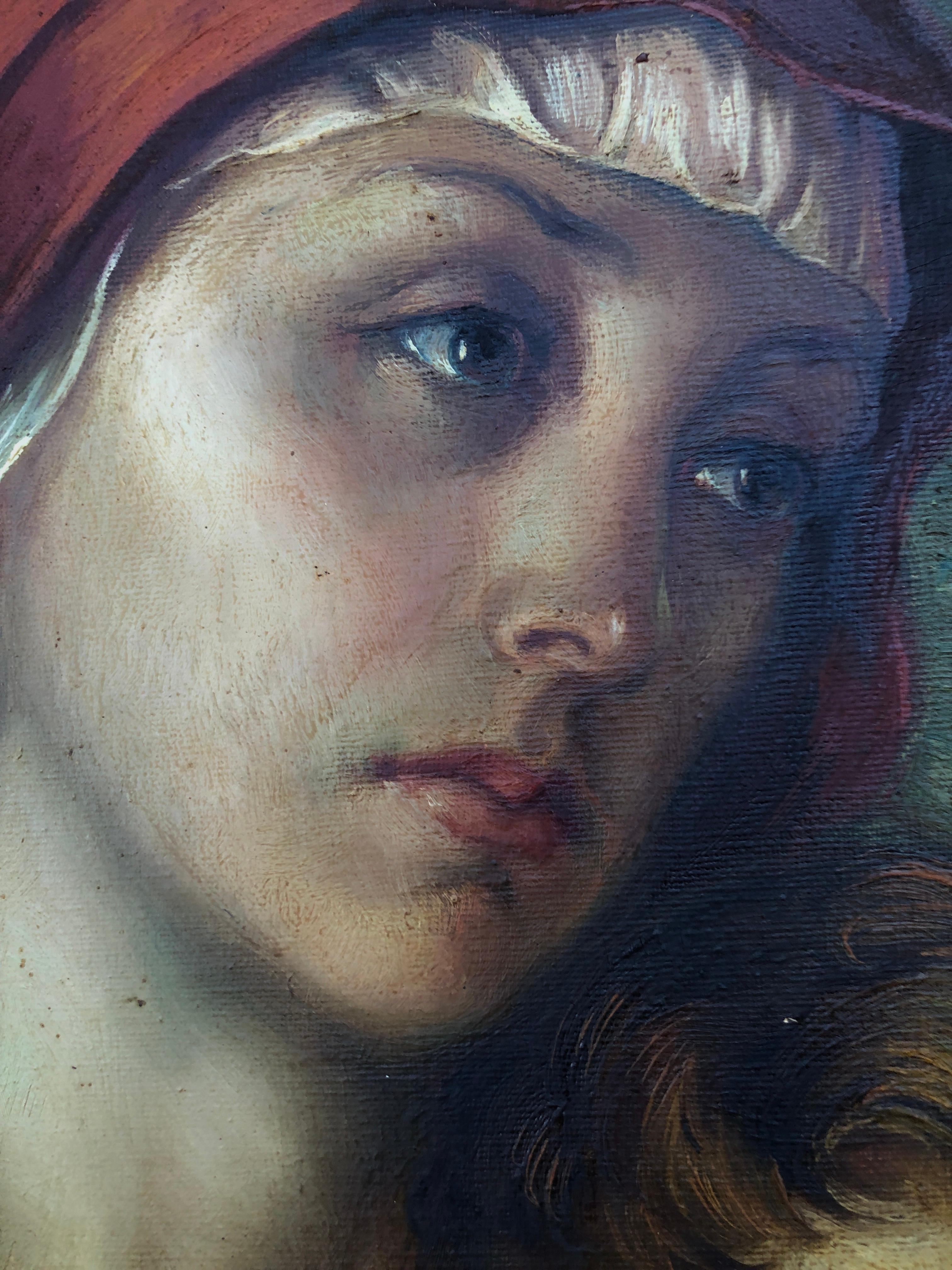 Quadro ad olio su tela della Vergine Maria e del Bambino Gesù in vendita 2