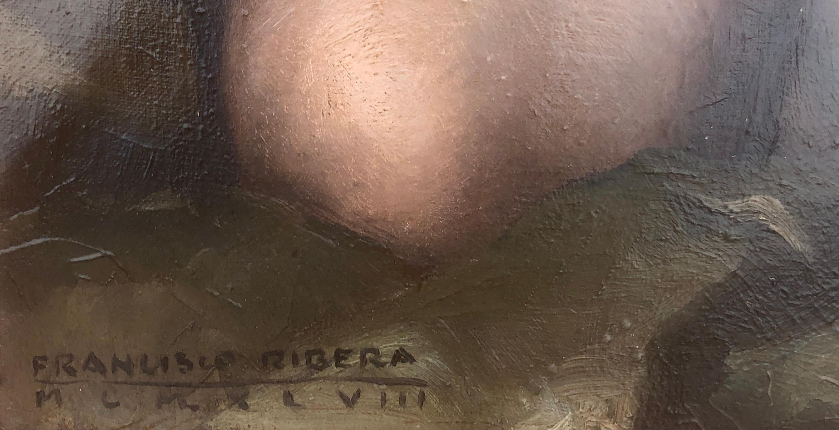 Pittura originale ad olio su tela di una donna nuda - Painting di Francisco Ribera