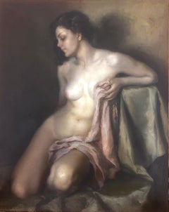Pittura originale ad olio su tela di una donna nuda