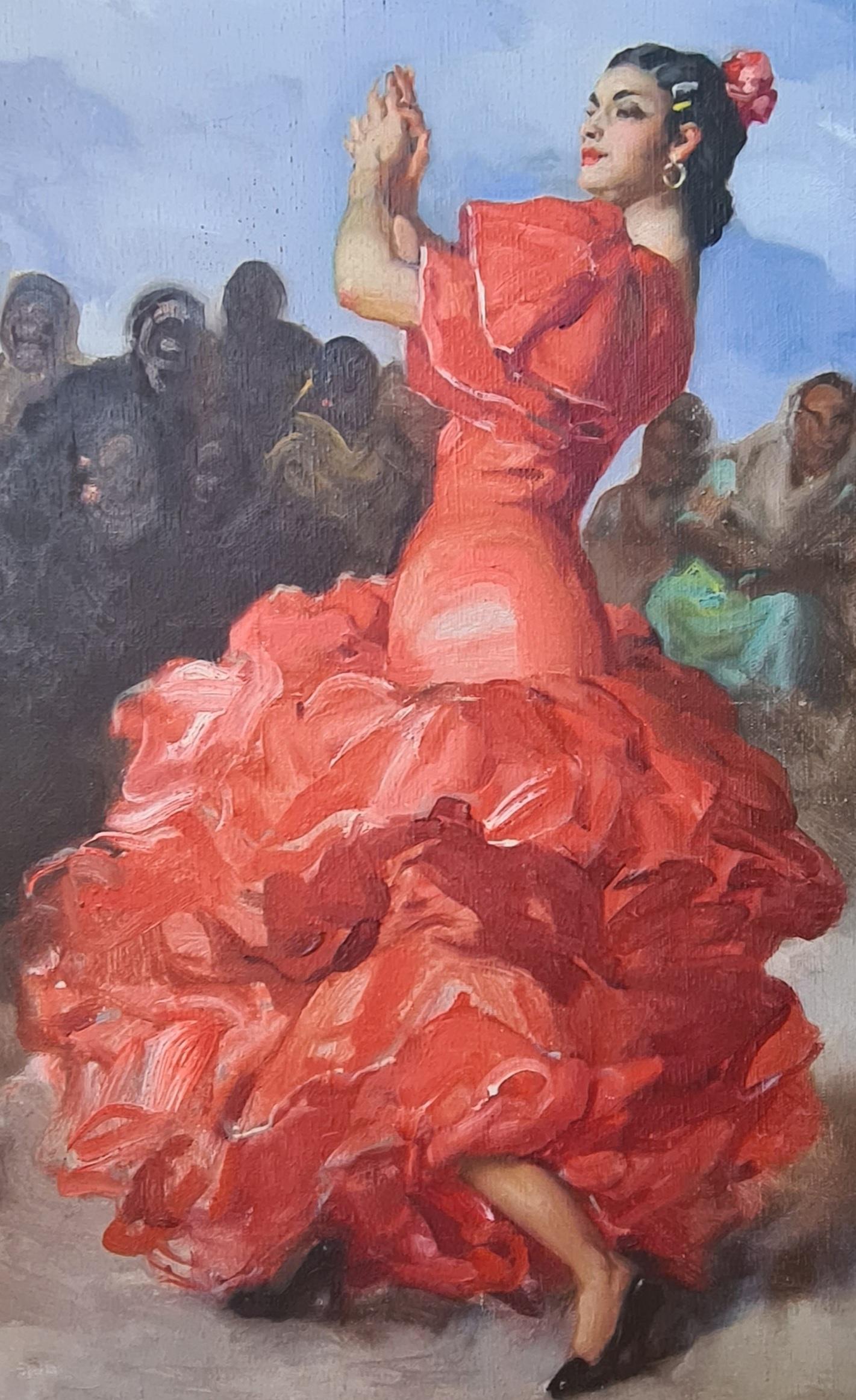 El Jaleo, la danseuse du flamenco - Romantique Painting par Francisco Rodriguez Sanchez Clement