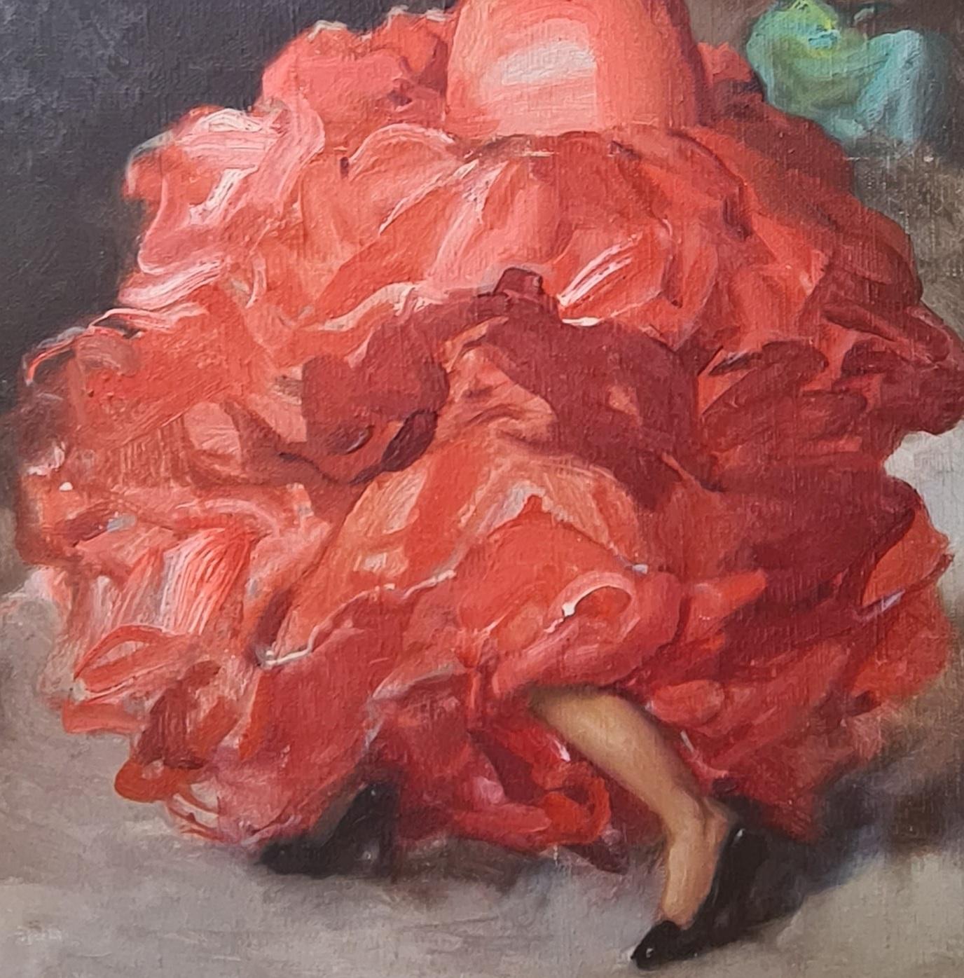 El Jaleo, la danseuse du flamenco - Marron Figurative Painting par Francisco Rodriguez Sanchez Clement