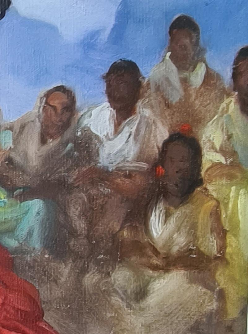 Une huile sur toile du début du 20e siècle représentant un danseur de flamenco vibrant et coloré, École de Paris, par l'artiste espagnol Francisco Rodriguez Sanchez Clement. Signé en bas à gauche, avec numéro d'exposition au dos de la toile, dans un