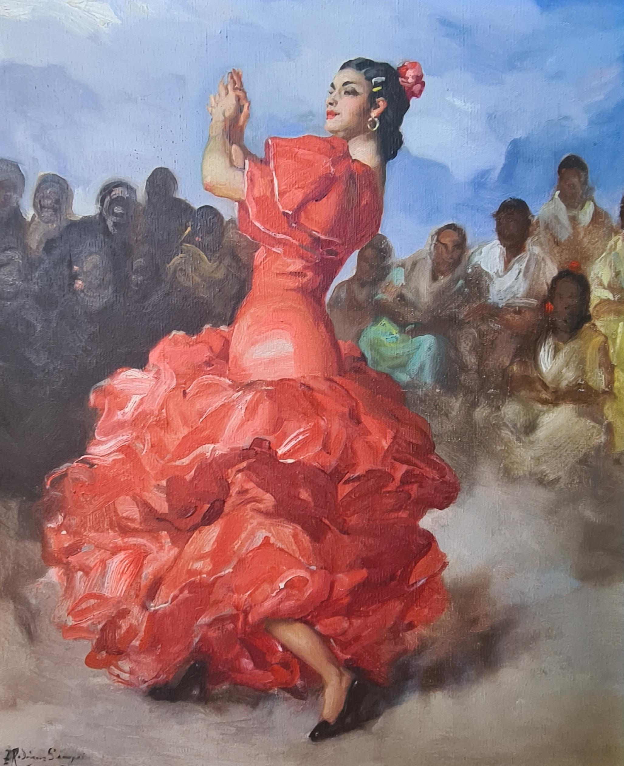 Figurative Painting Francisco Rodriguez Sanchez Clement - El Jaleo, la danseuse du flamenco