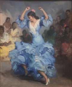 Vintage Flamenco dance oil on canvas painting Spain
