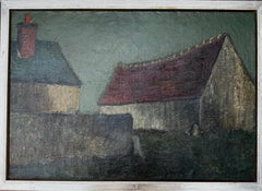 Houses in the Twilight oil on painting expressionist landscape