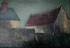 Maisons dans le crépuscule huile sur toile paysage expressionniste