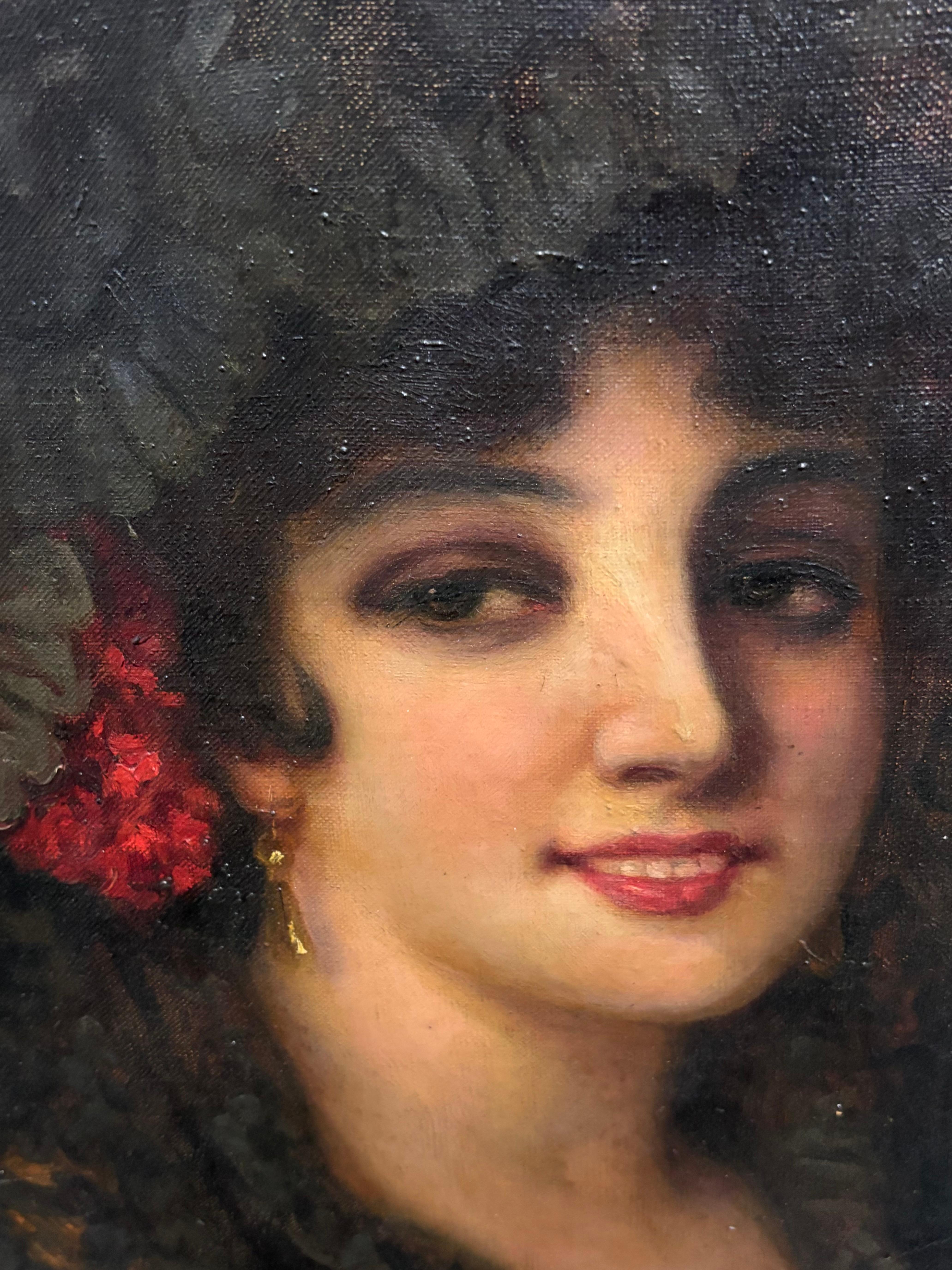 Francesc Sans Castaño (Barcelona 1868-1937).
Maja con abanico y mantilla.
Óleo sobre lienzo.
Firmado en el ángulo inferior izquierdo.
Medidas: 65 x 50 cm; 76 x 61 cm (marco)

Precioso óleo sobre lienzo que representa a una maja, gran calidad y