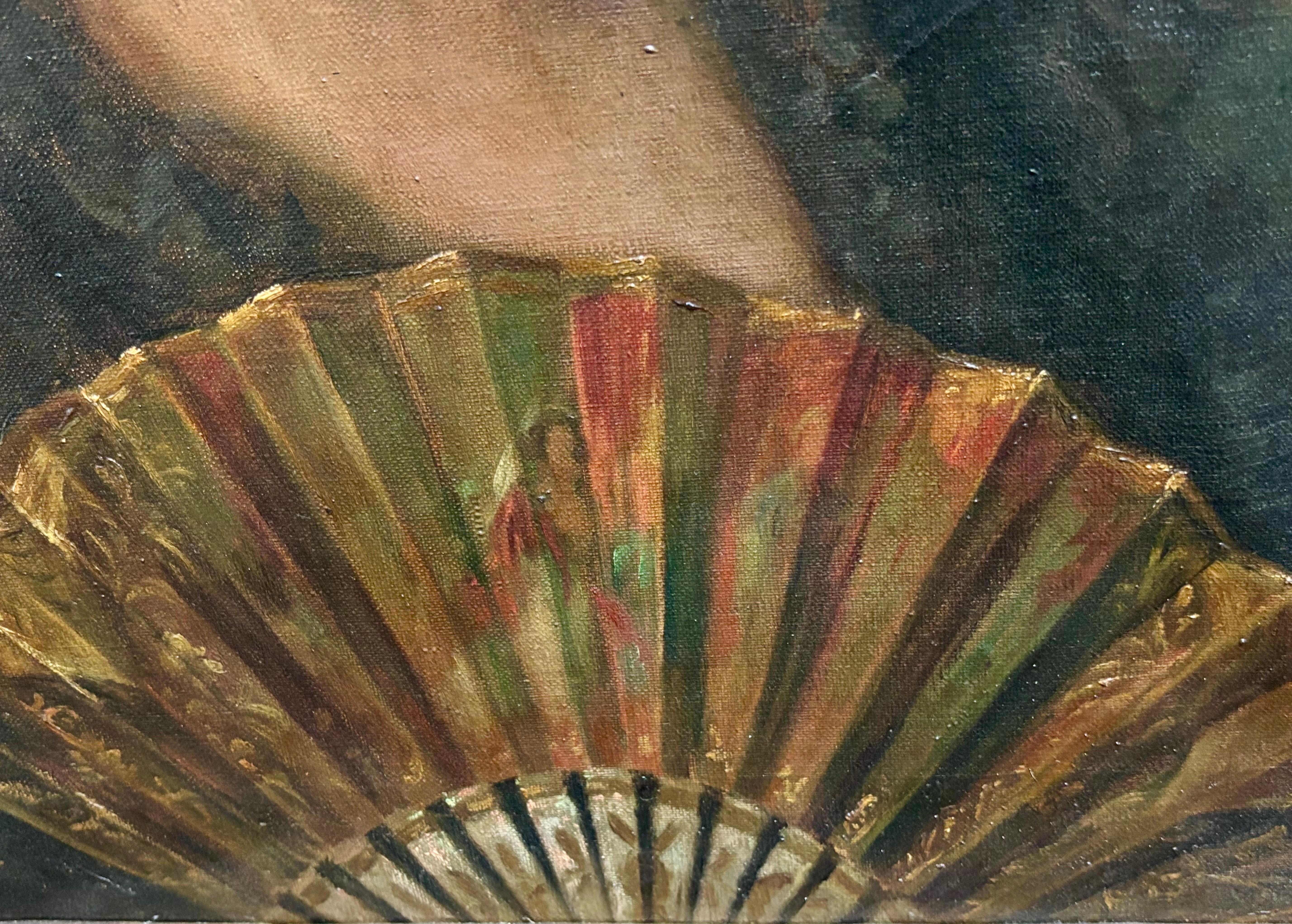 FRANCESC SANS CASTAÑO - MAJA CON ABANICO Y MANTILLA - OLEO LIENZO For Sale 1