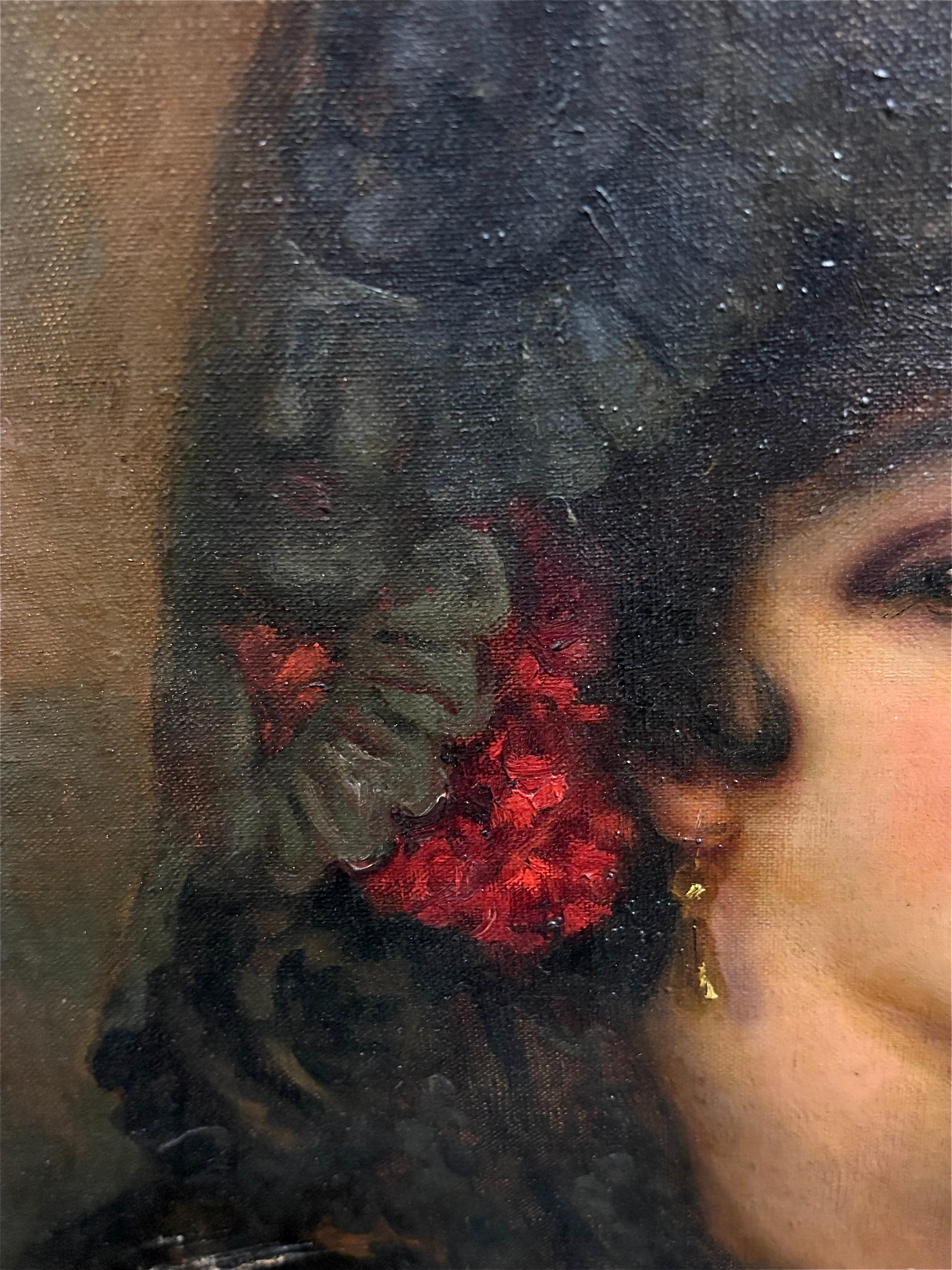 FRANCESC SANS CASTAÑO - MAJA CON ABANICO Y MANTILLA - OLEO LIENZO For Sale 2