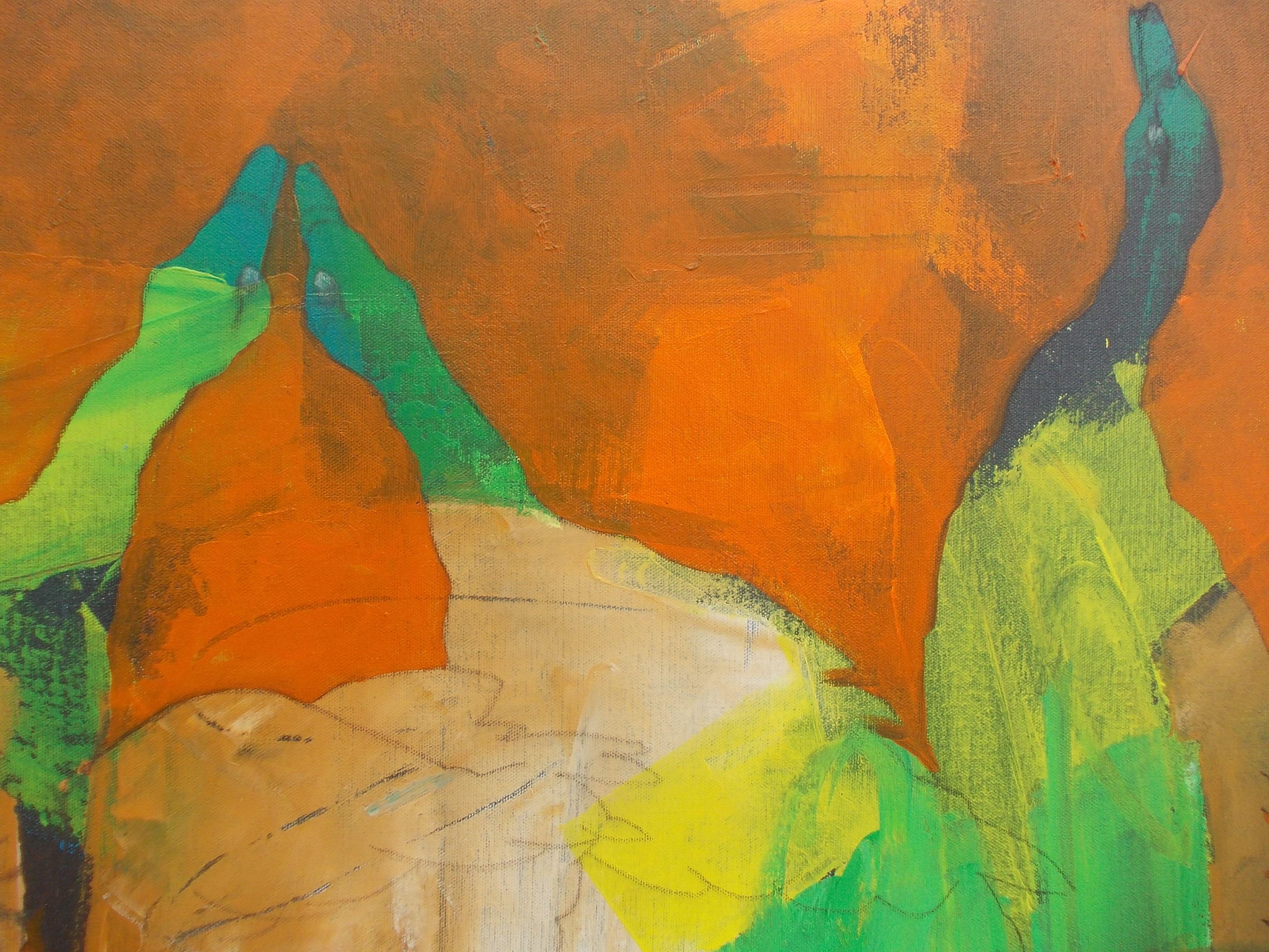 Geese on the farm, Painting, Acrylic on Canvas 1
