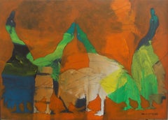 Geese on the farm, Painting, Acrylic on Canvas