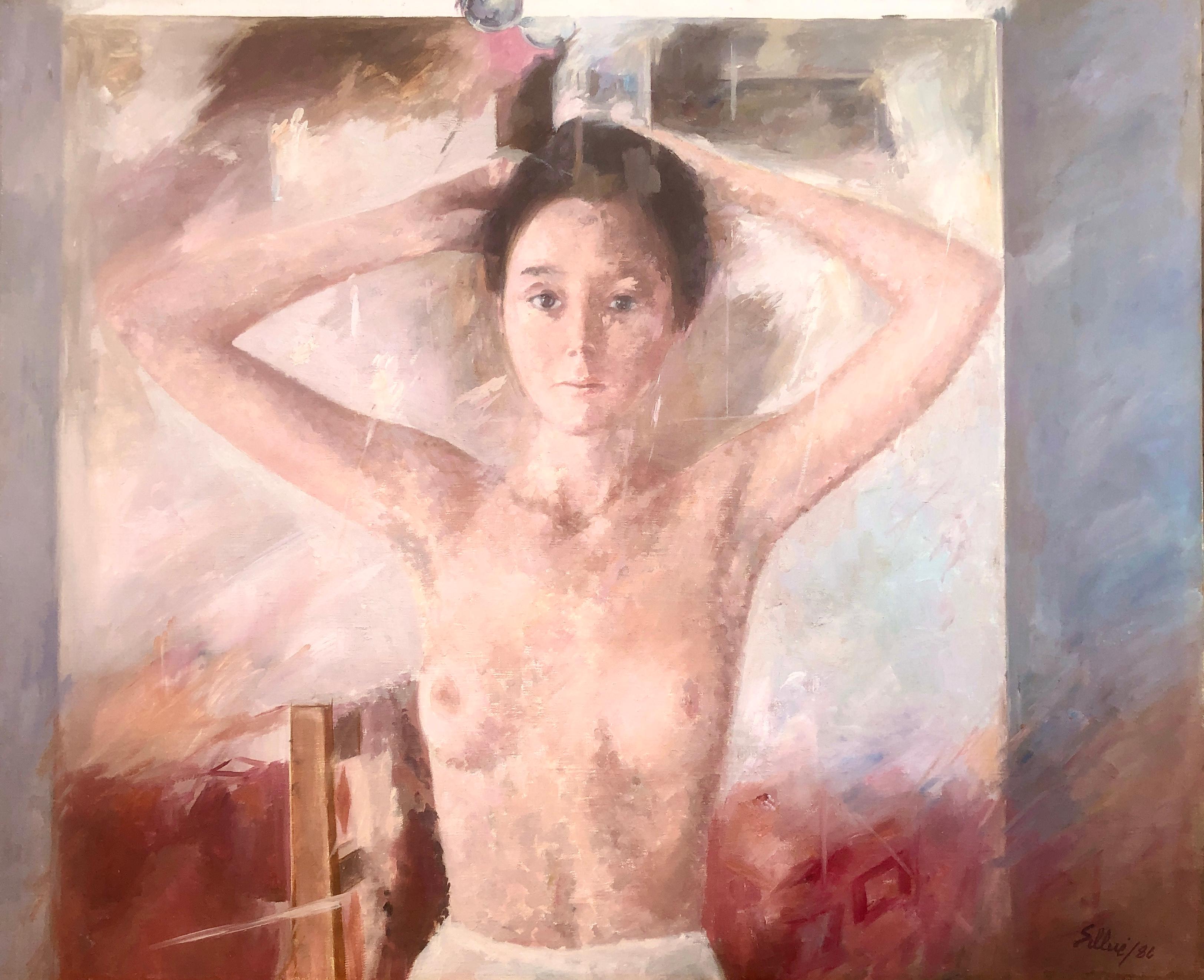 Francisco Sillué Nude Painting – Through the looking Glass Öl auf Leinwand Gemälde einer nackten Frau