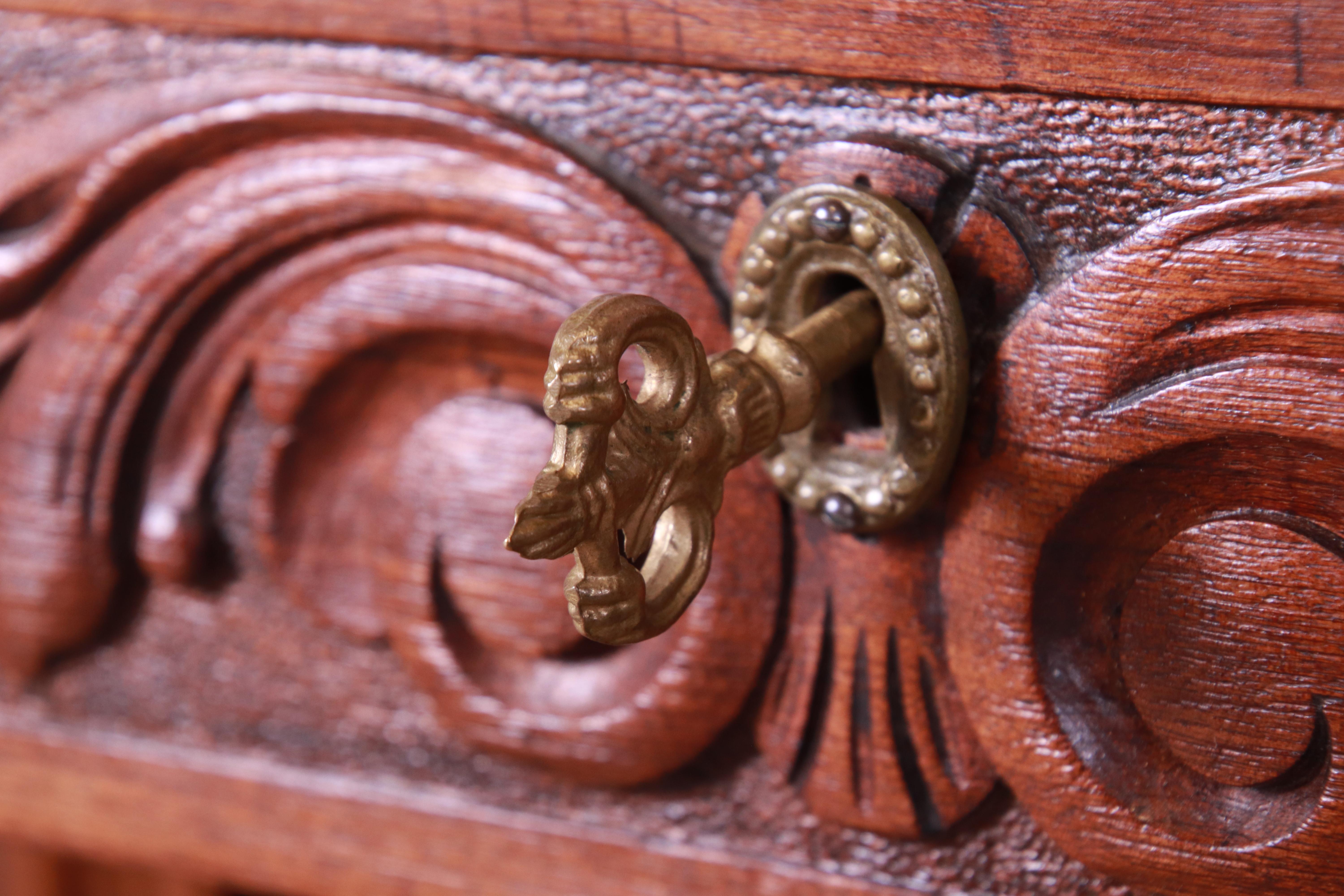 Francisco Sobrinho Ornate Carved Walnut Desk and Chair, Brazil, 1930s 5