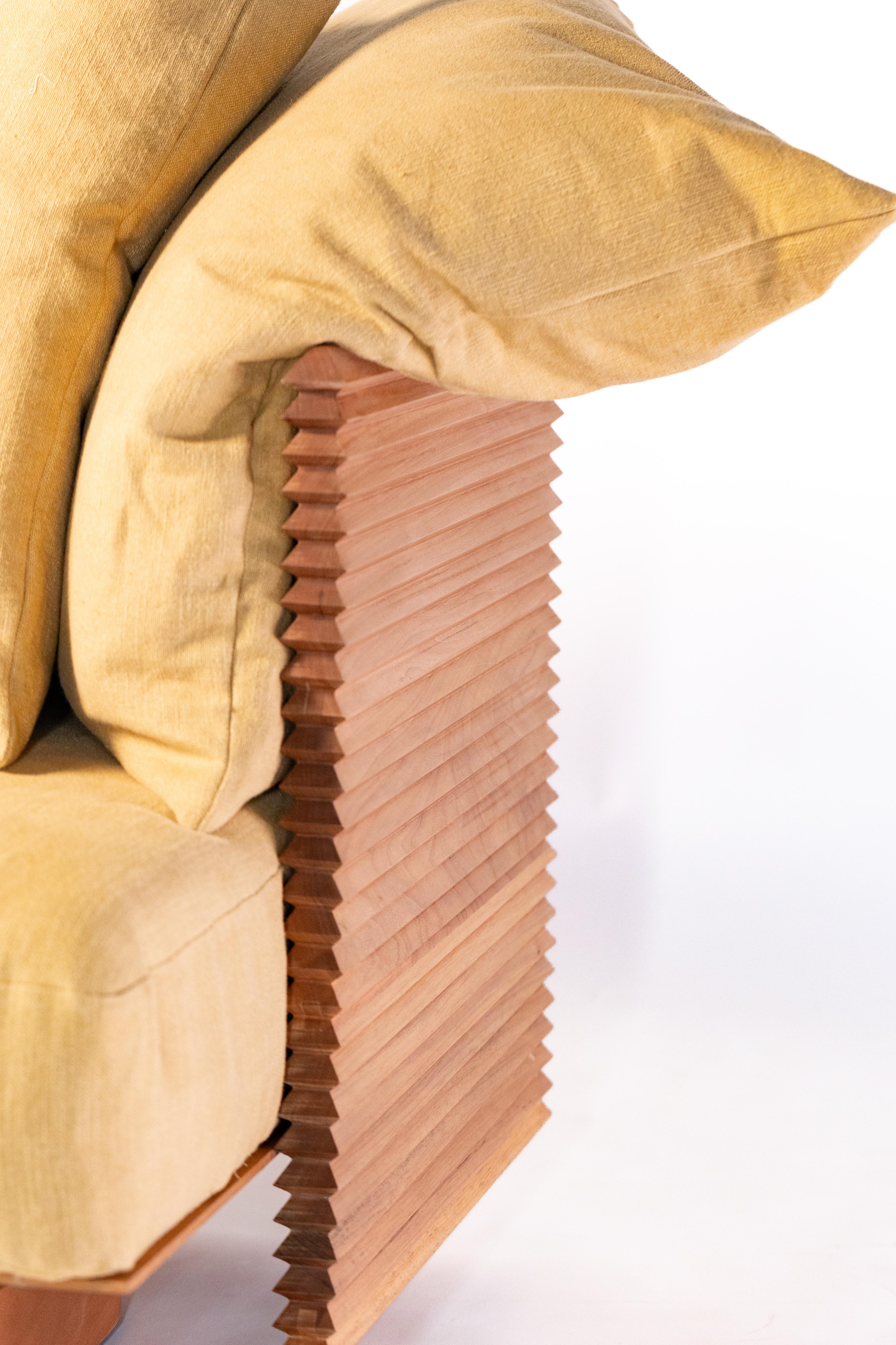 Francisco Solid Brazilian Wood Lounge Armchair with Linen Cushions by +55design In New Condition For Sale In Campinas, BR