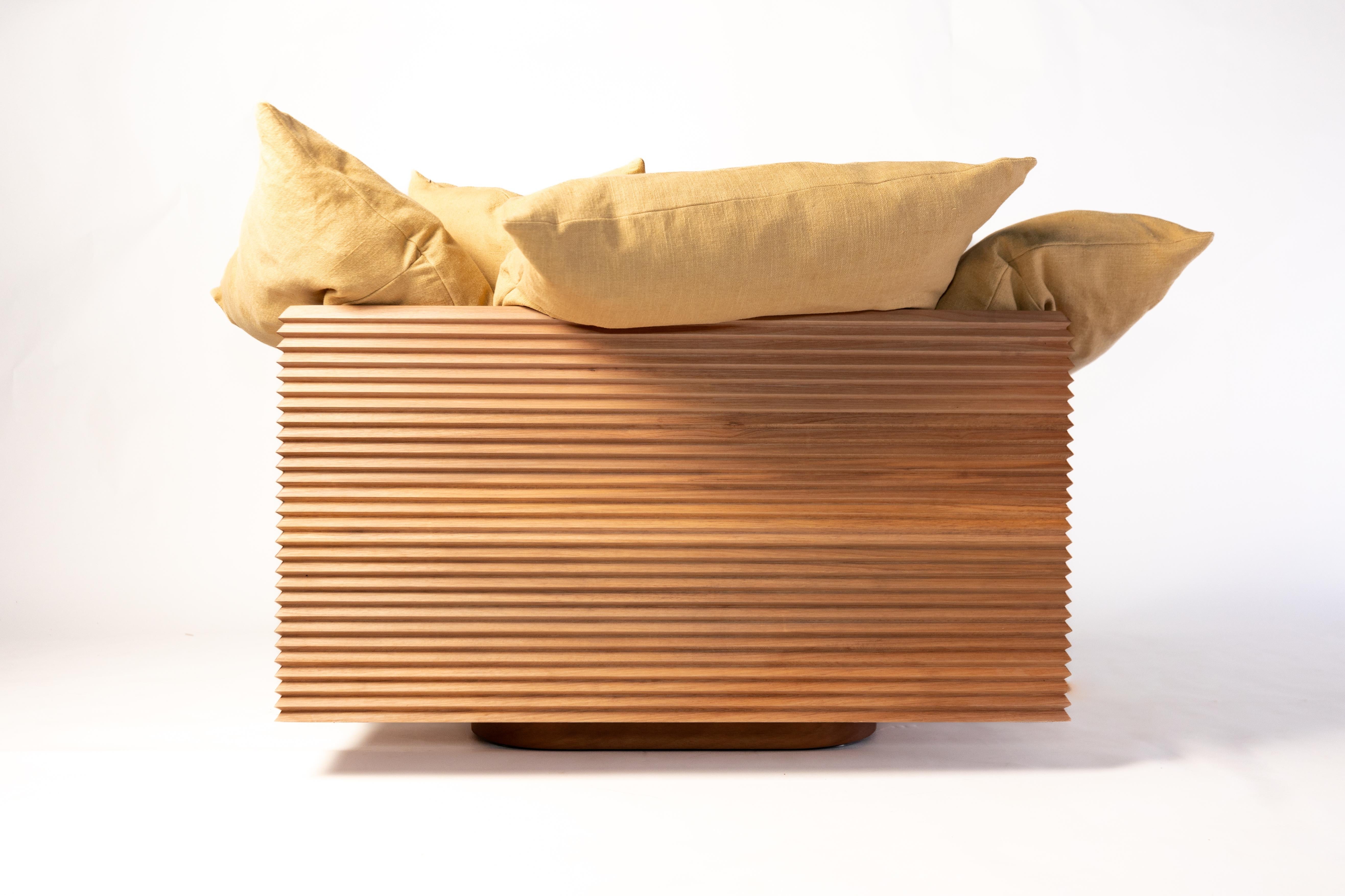 Hardwood Francisco Solid Brazilian Wood Lounge Armchair with Linen Cushions by +55design For Sale