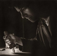 Settling II (Self Portrait of artist rocking a mezzotint plate)
