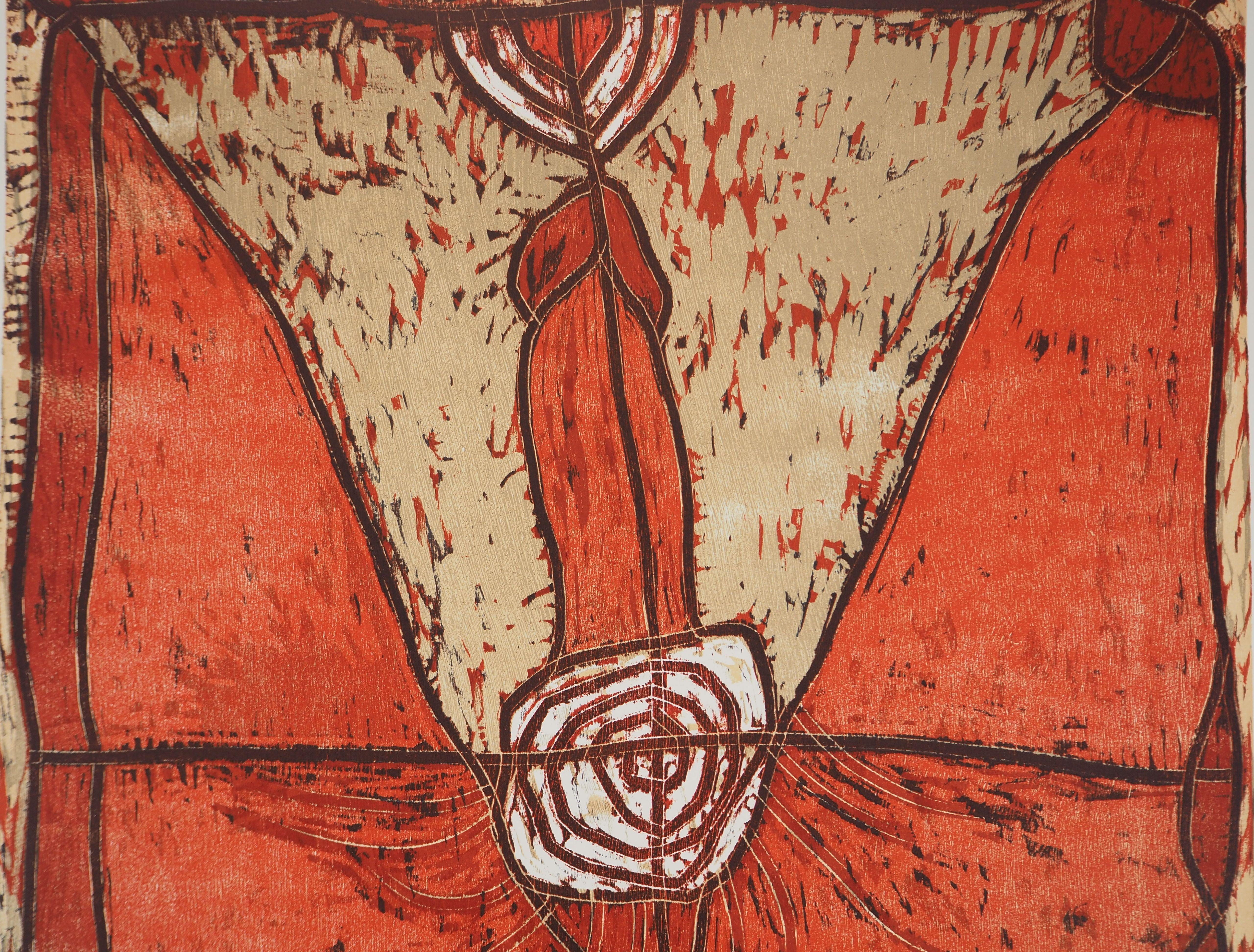 Man Power : Virility - Original lithograph, Handsigned Numbered /60 - Brown Nude Print by Francisco Toledo 