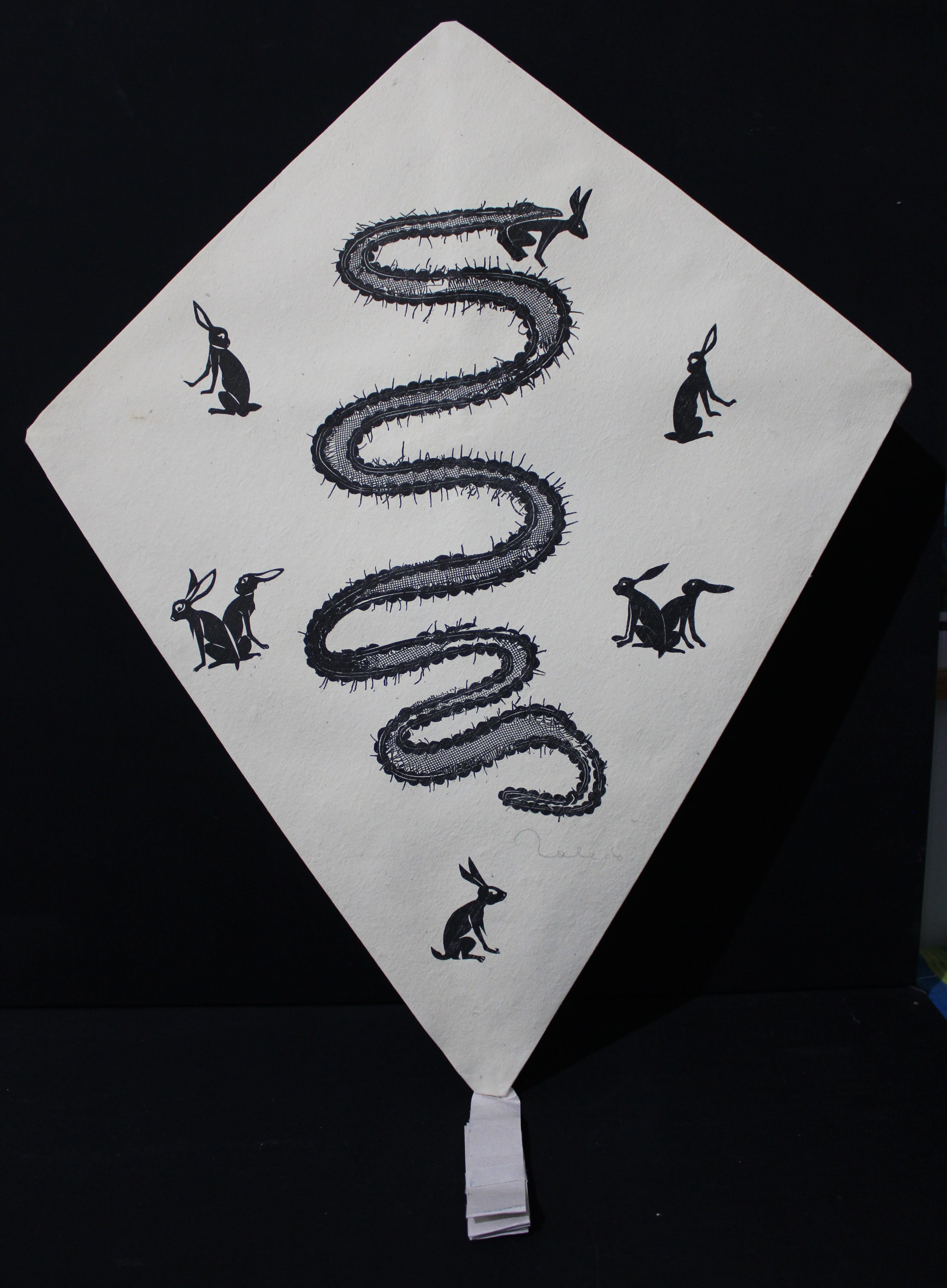 Francisco Toledo's Kite is a captivating work blending ink and gouache on handmade paper. This unique piece, measuring evokes Toledo's deep connection to his native Oaxaca, where his art often draws on indigenous culture and the natural world. The