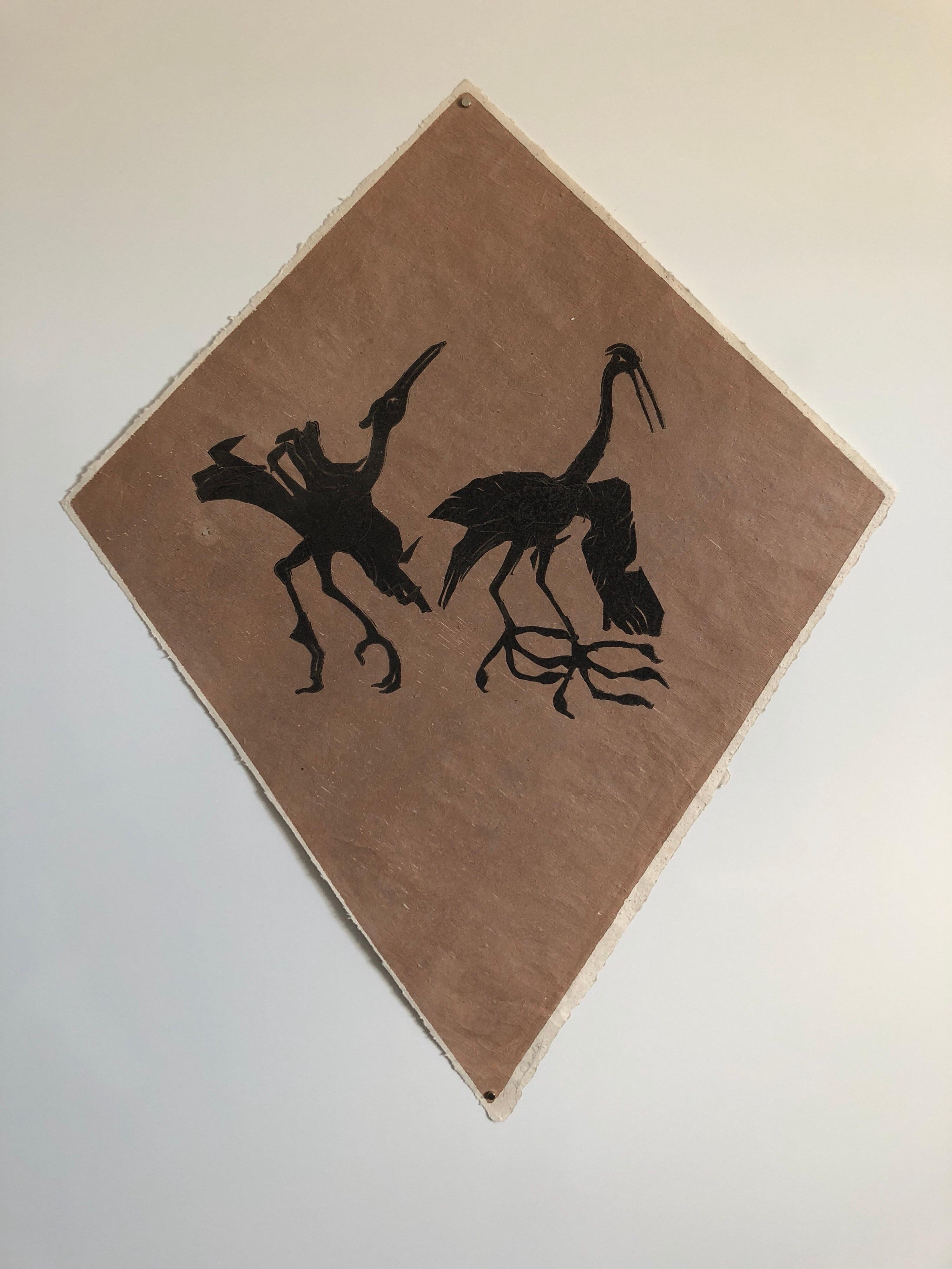 Mexican Modernist Kite Painting, Stencil, Woodcut Print Hand Signed For Sale 3