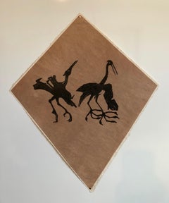 Dipinto modernista messicano raffigurante un aquilone, stampa a stencil e xilografia, firmata a mano