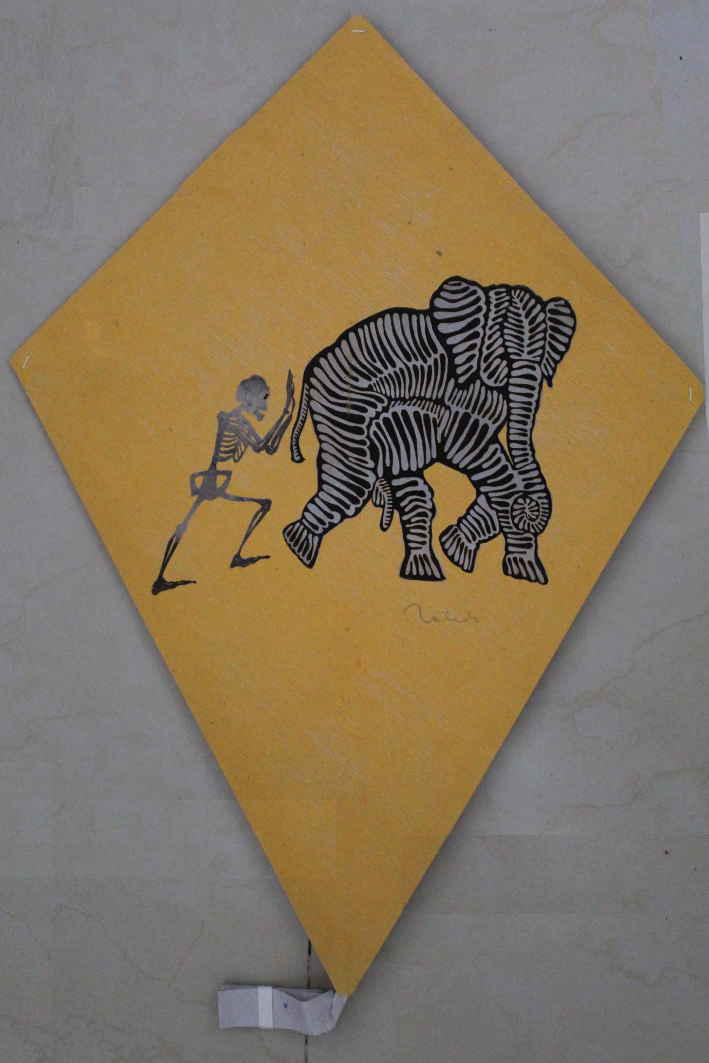 Papalote Amarillo con Elefante y Calavera - Mixed Media Art by Francisco Toledo