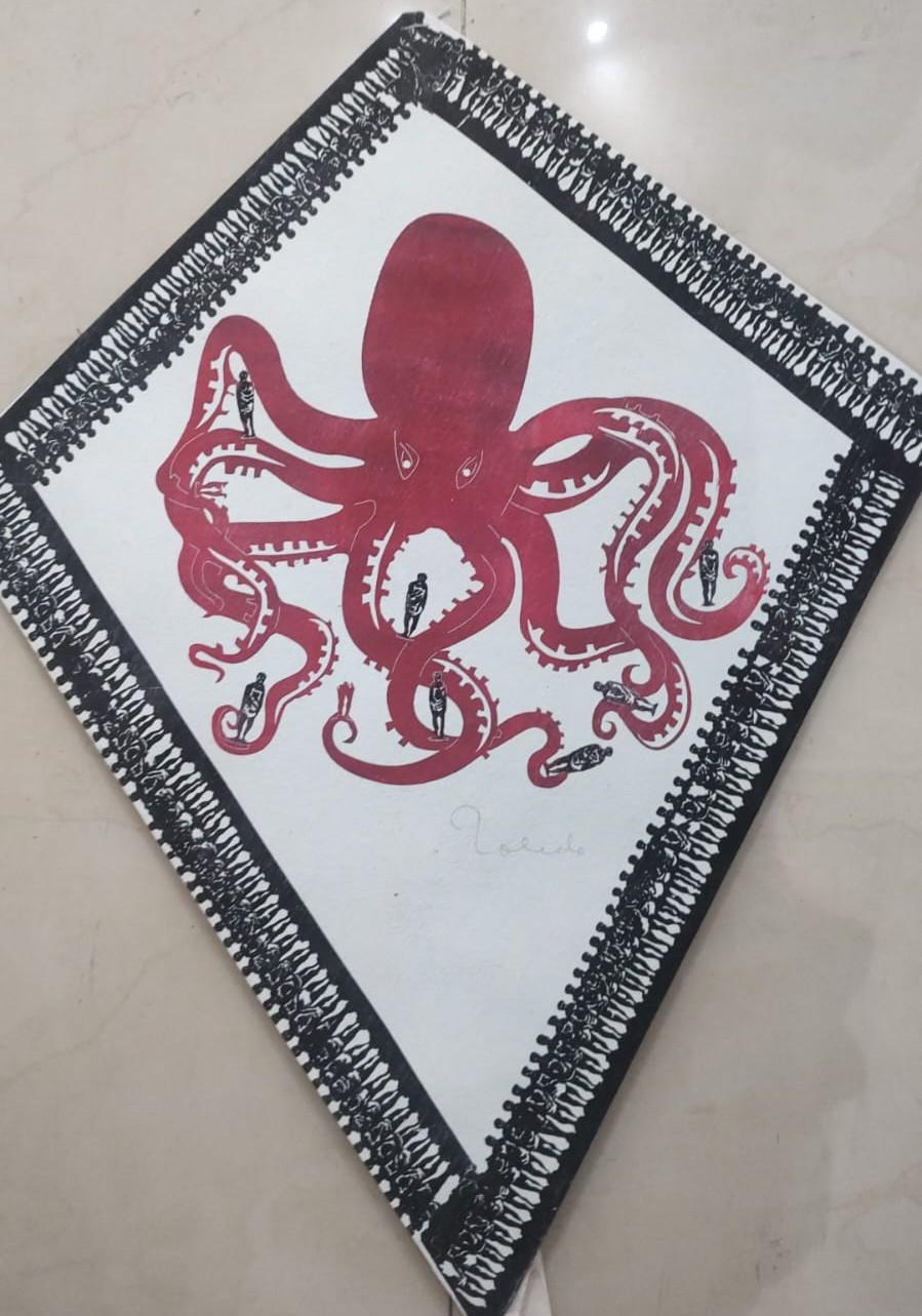 Toledo Kite Octopus FRAMED - Mixed Media Art by Francisco Toledo