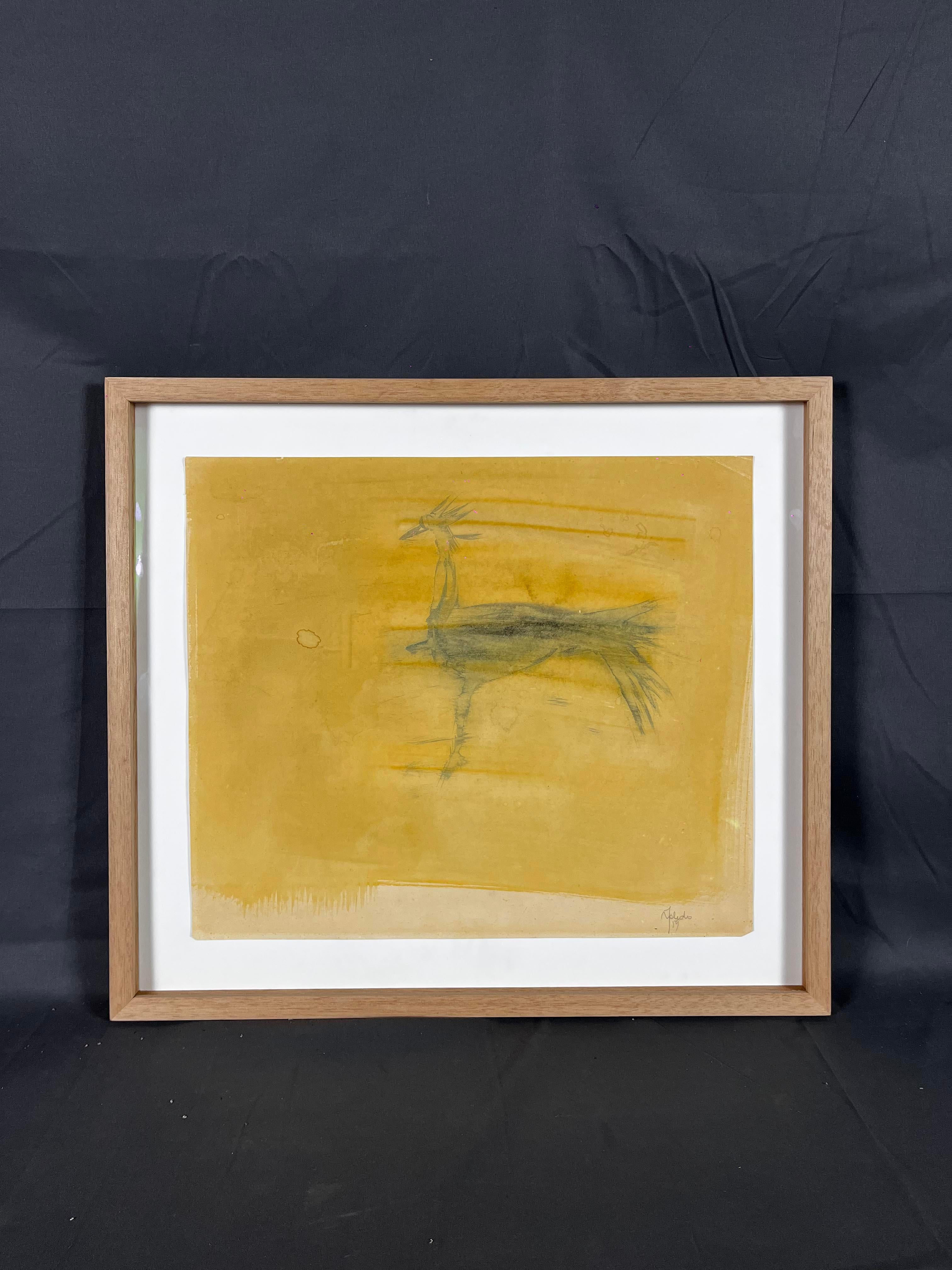 Un raro acquerello su carta raffigurante un uccello dell'artista messicano Francisco Toledo. Il lavoro di carta è firmato 59 in basso a destra. L'opera è incorniciata.

Dimensioni del dipinto: 42,5 x 49,5 cm.
Dimensioni della cornice: 56 x 63 x 3,5