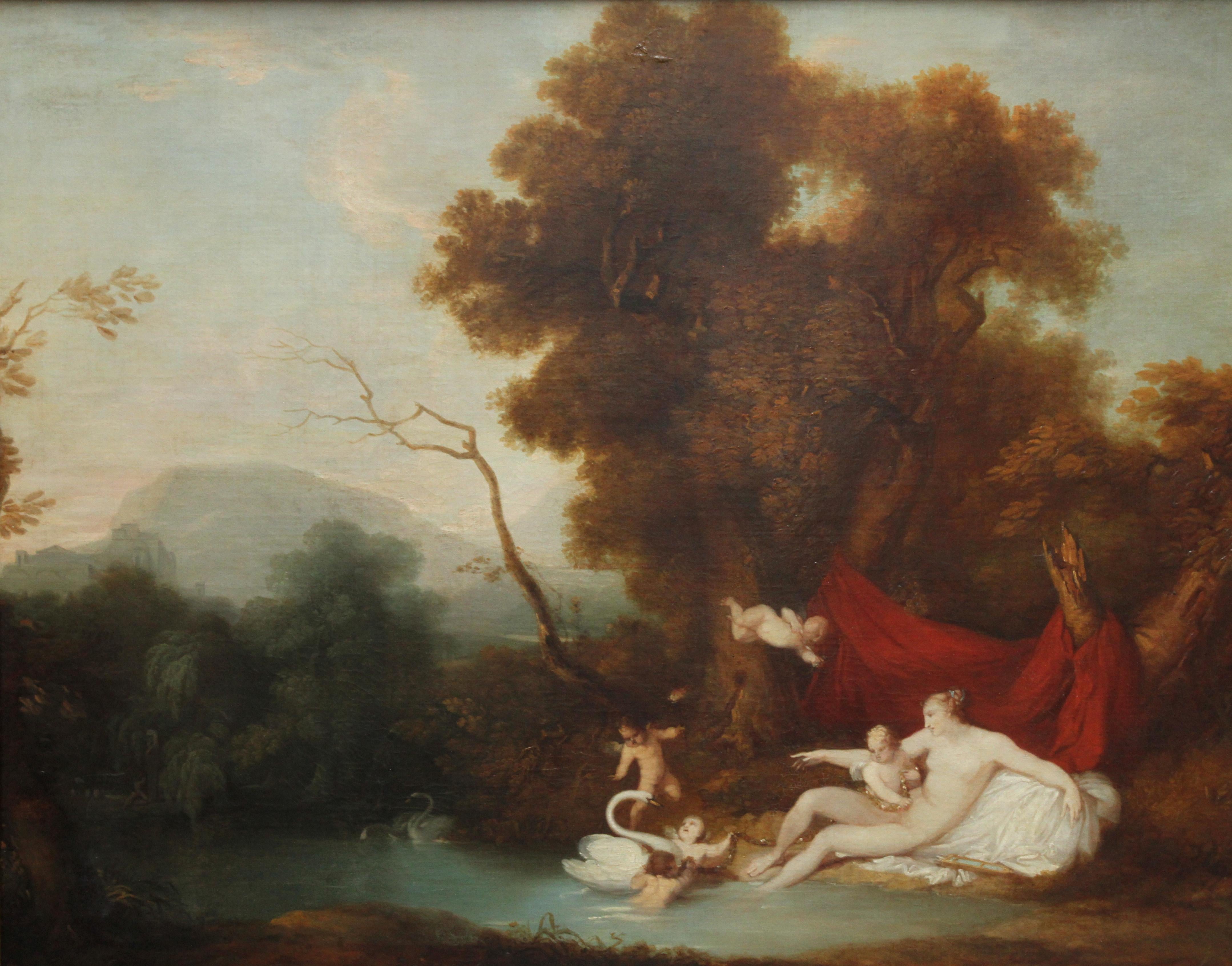 Leda e il cigno - Dipinto a olio mitologico Old Master Continental School del XVIII secolo - Painting di Francisco Viera Portuense
