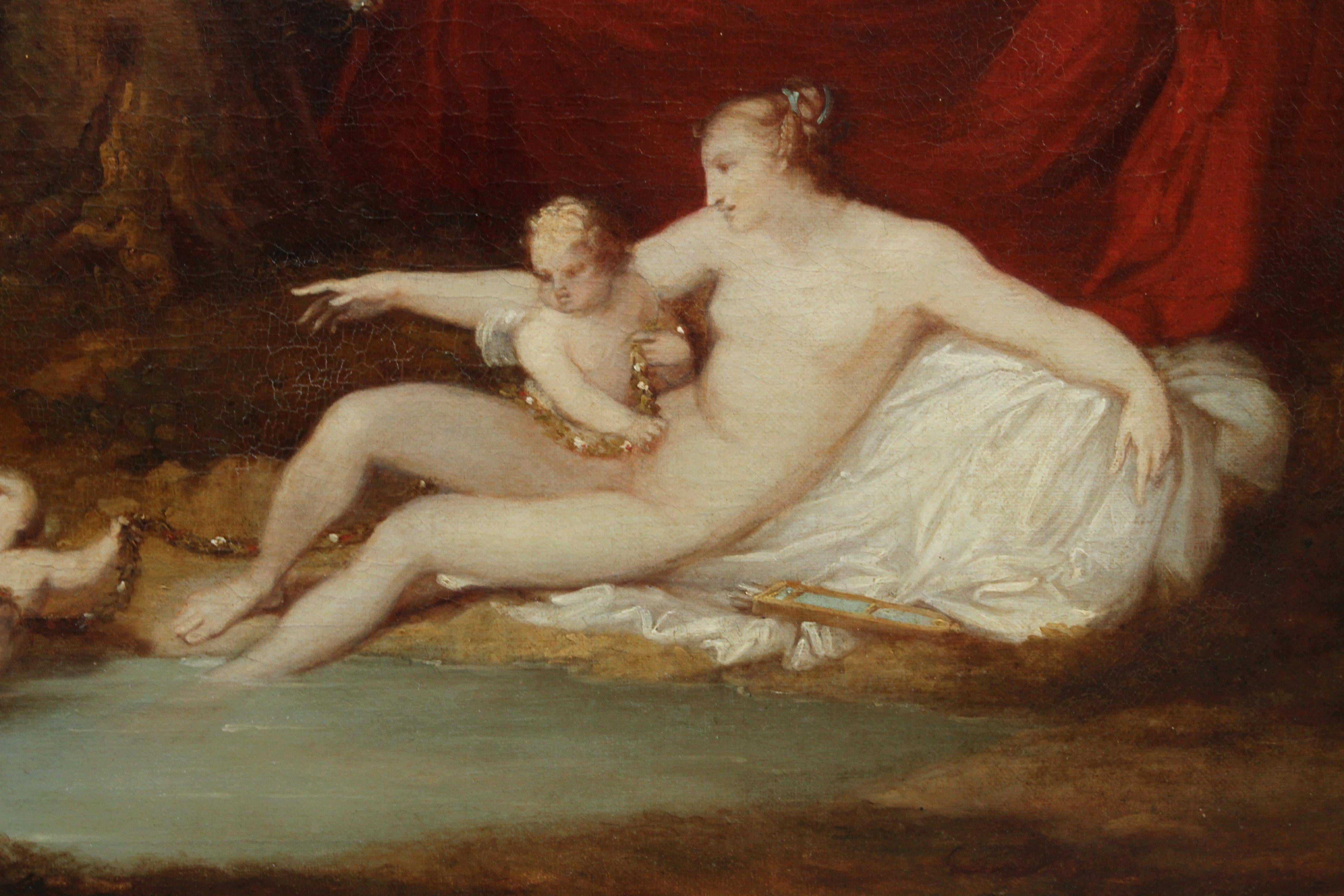 Leda e il cigno - Dipinto a olio mitologico Old Master Continental School del XVIII secolo 1