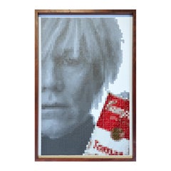 "Andy Warhol with Campbell's Can" Contemporary Pixelated Figure Painting