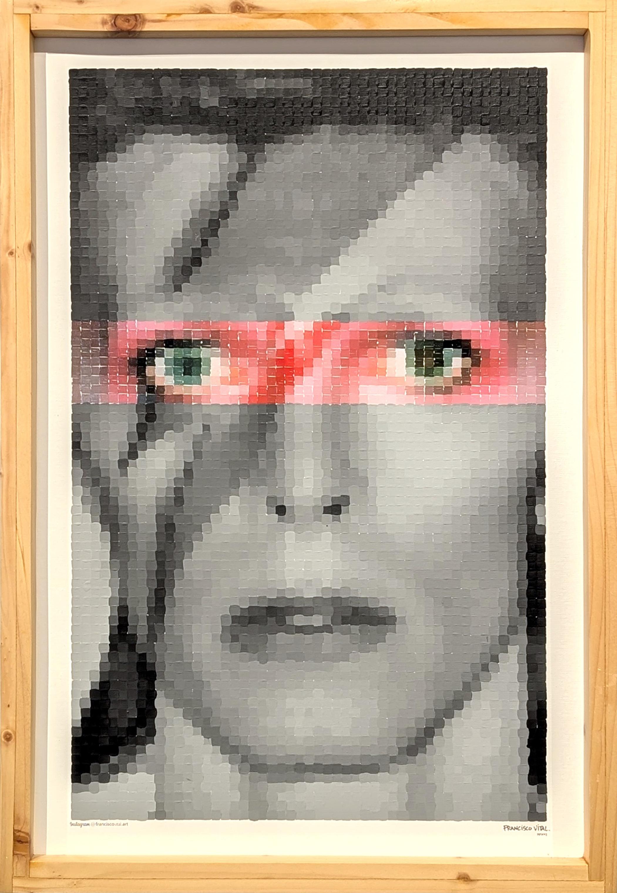 "David Bowie Ziggy Stardust" Pintura contemporánea Pop Art Retrato pixelado