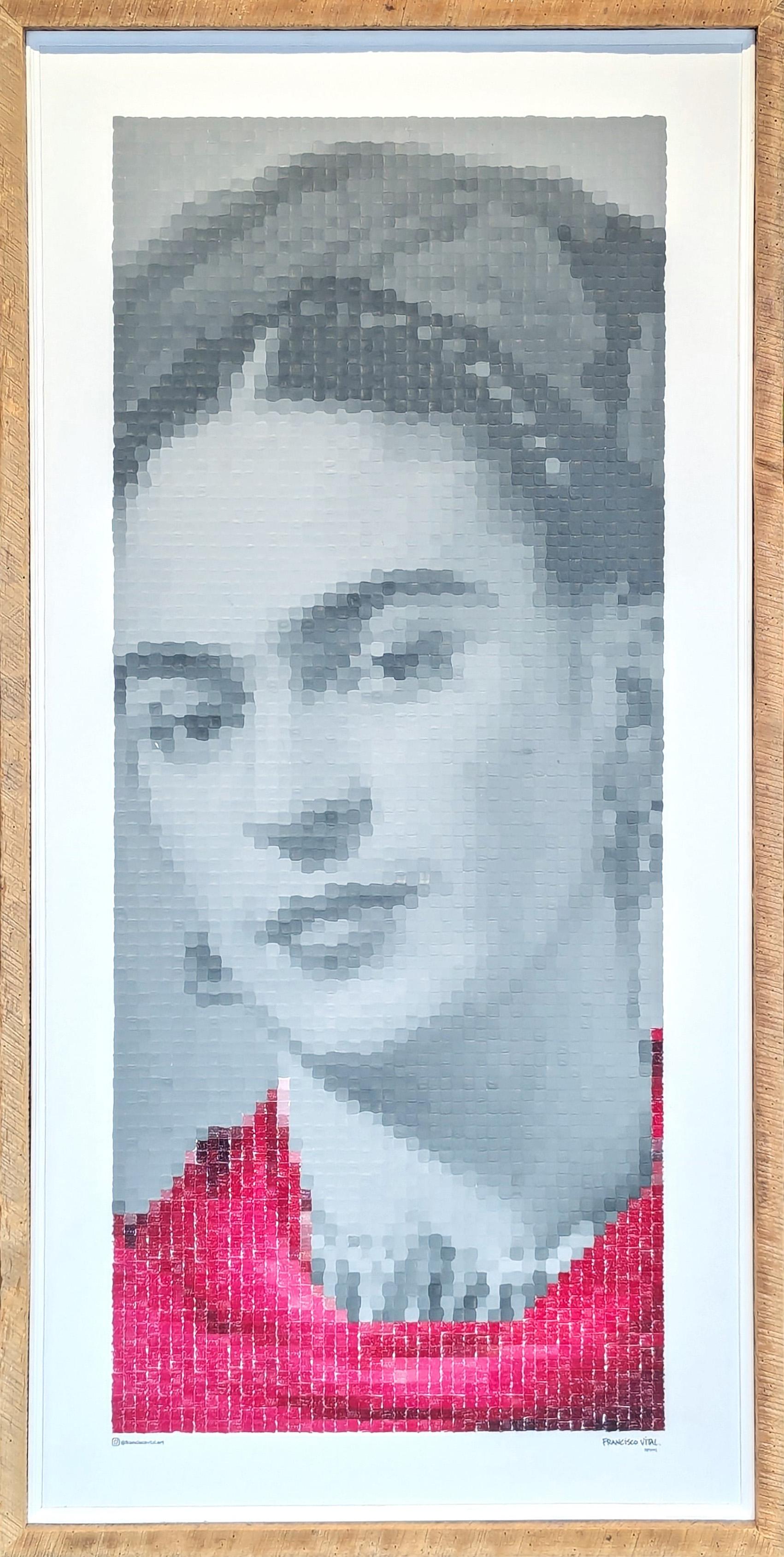 "Frida Kahlo en Rebozo" Pintura Retrato Pixel inspirada en el Pop Art Contemporáneo
