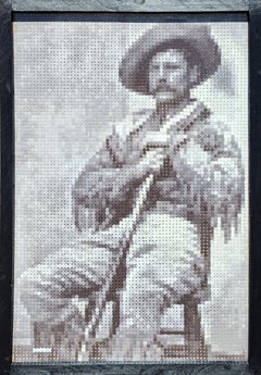 "'Lone Coyote' McGraw" Contemporary Black and White Pixelated Cowboy Portrait